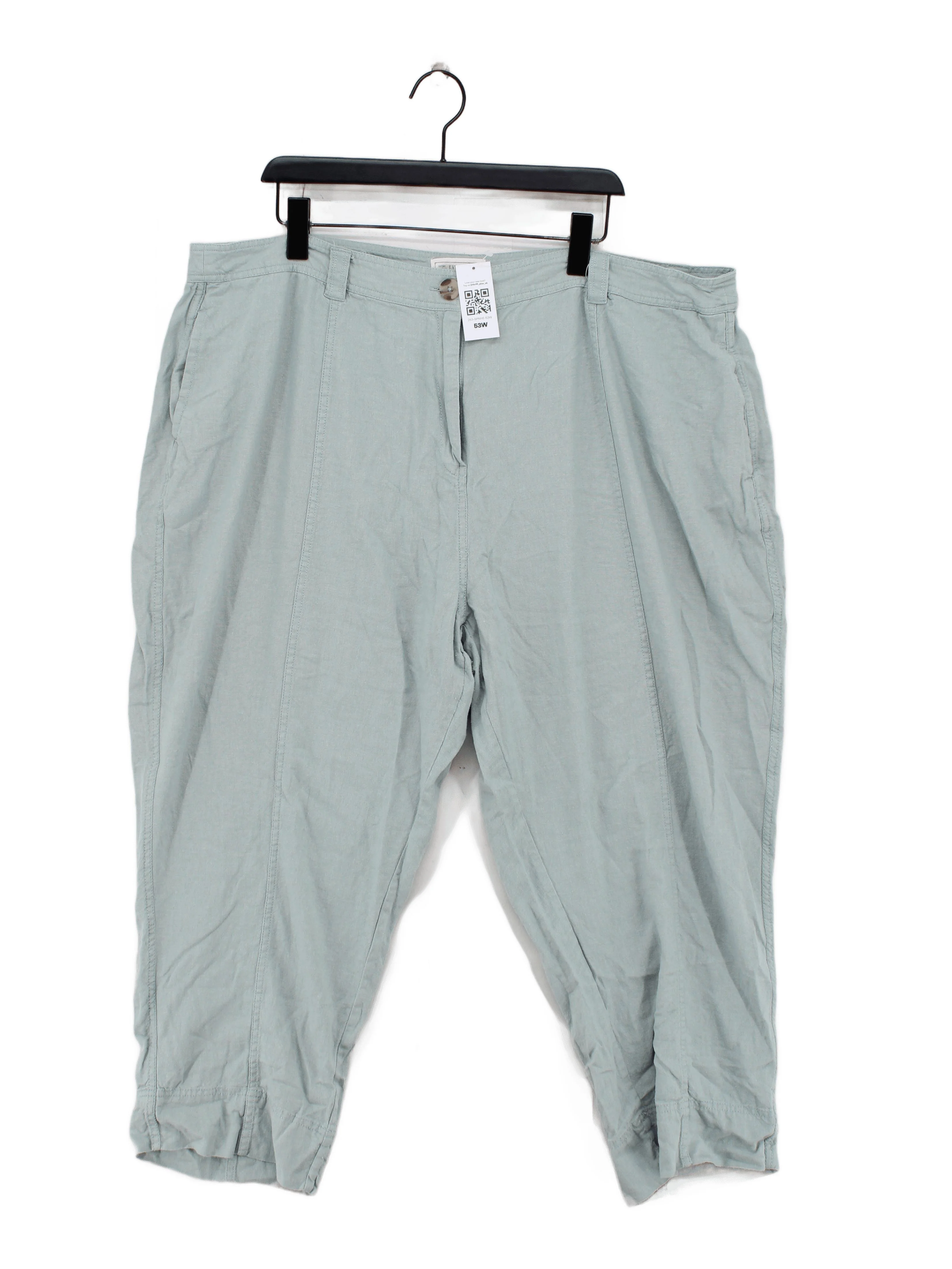 Fat Face Women's Trousers UK 22 Green Linen with Viscose Tapered Cropped