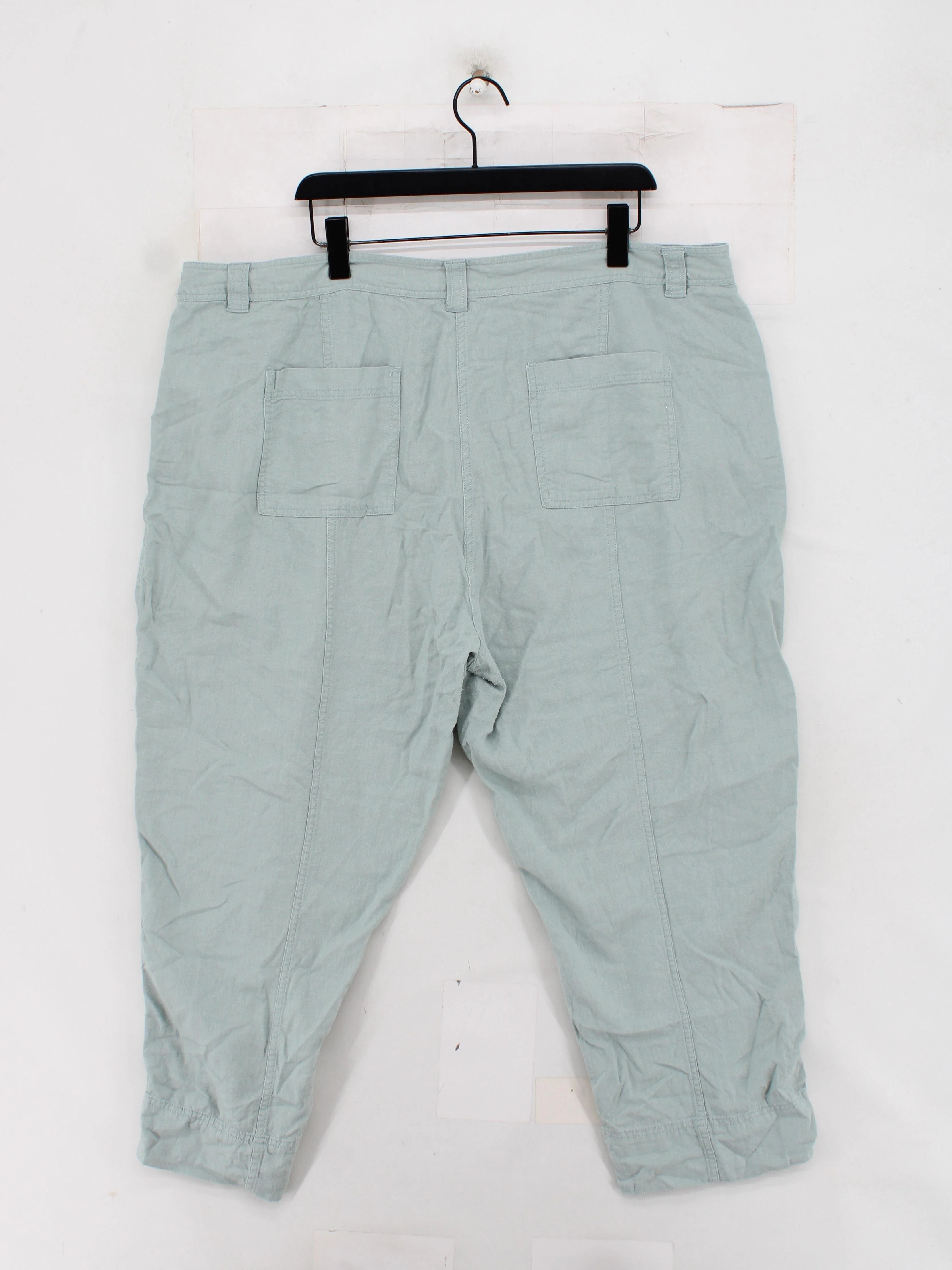 Fat Face Women's Trousers UK 22 Green Linen with Viscose Tapered Cropped - Image 2