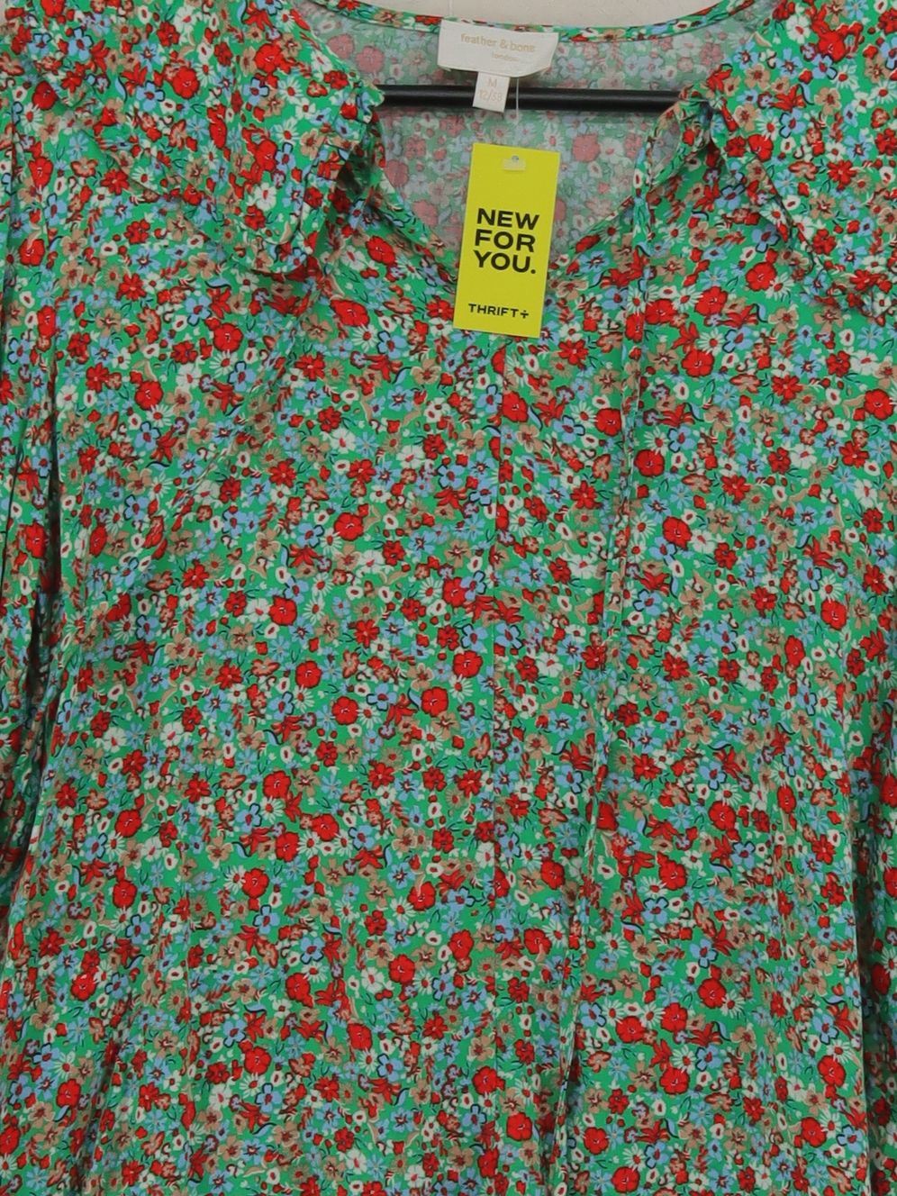 Feather Bone Women's Blouse M Multi Floral 100% Viscose 3/4 Sleeve V-Neck Basic - Image 3