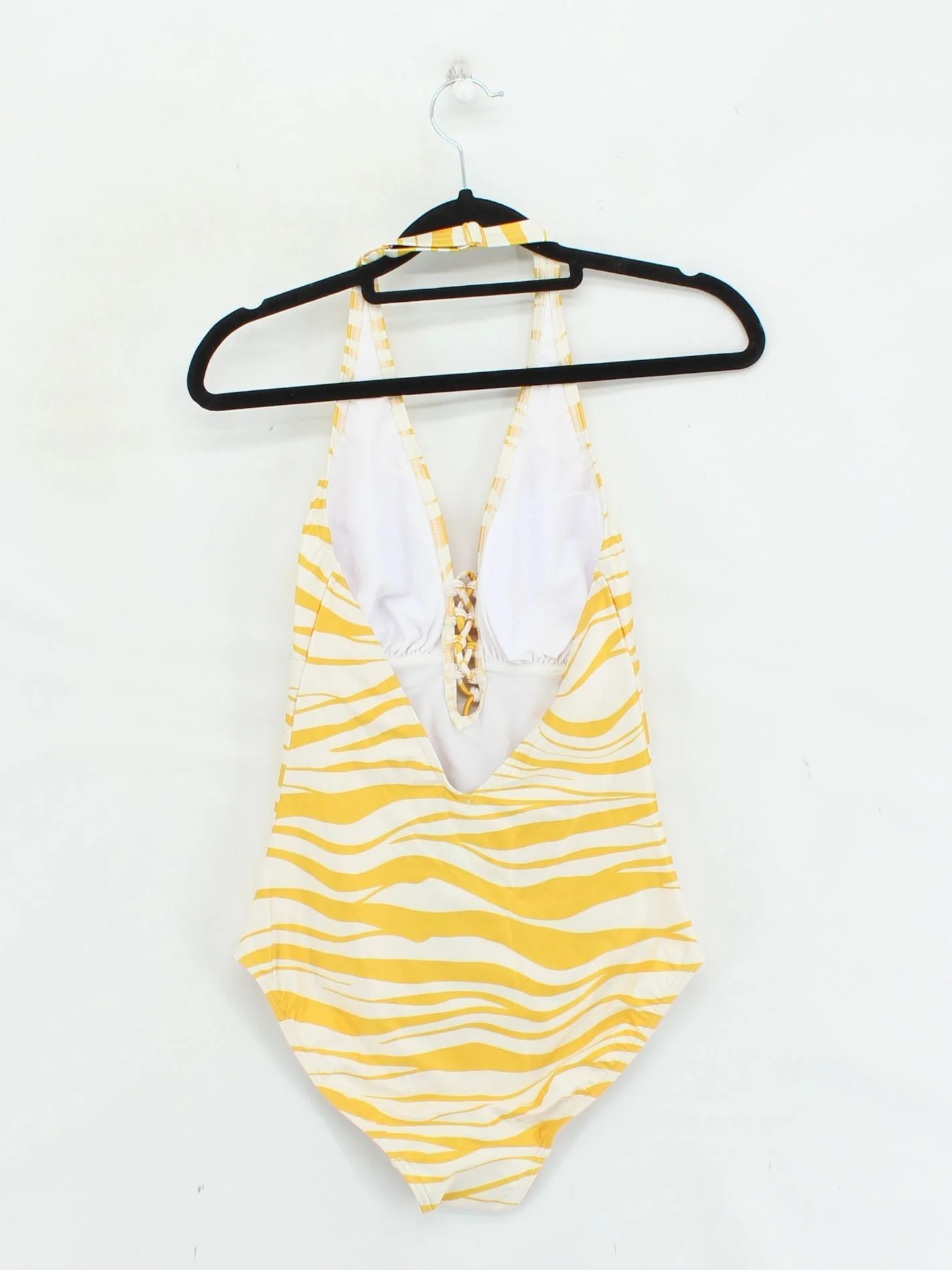 Figleaves halter neck padded backless one-piece swimsuit in yellow RRP £55 - Image 2