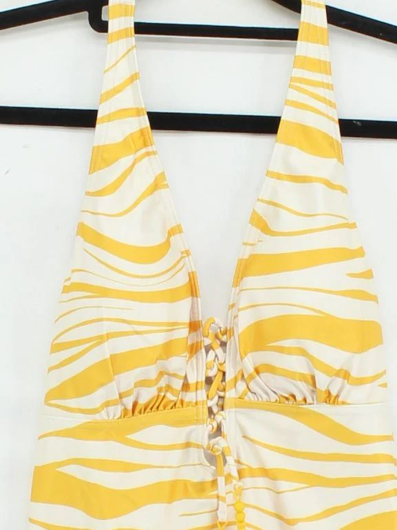 Figleaves halter neck padded backless one-piece swimsuit in yellow RRP £55 - Image 3