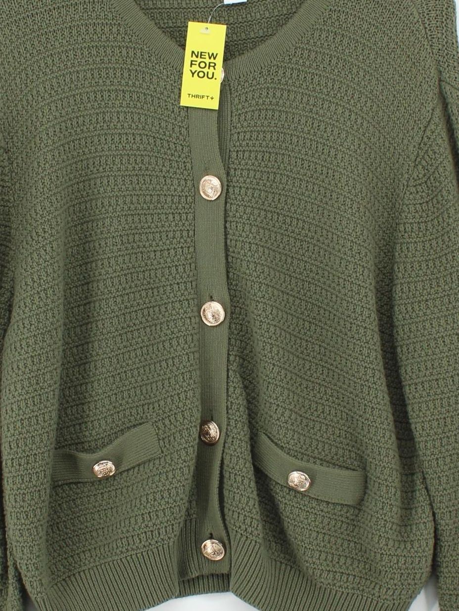 Finery Women's Cardigan UK 14 Green 100% Cotton Round Neck Cardigan - Image 3