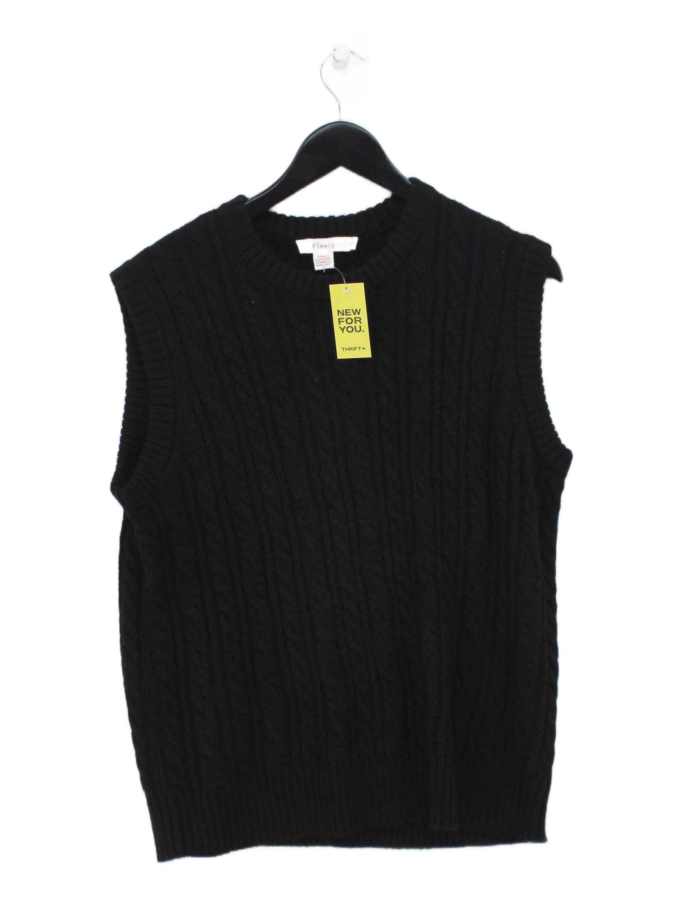 Finery Women's Jumper UK 10 Black Acrylic with Nylon Round Neck Vest
