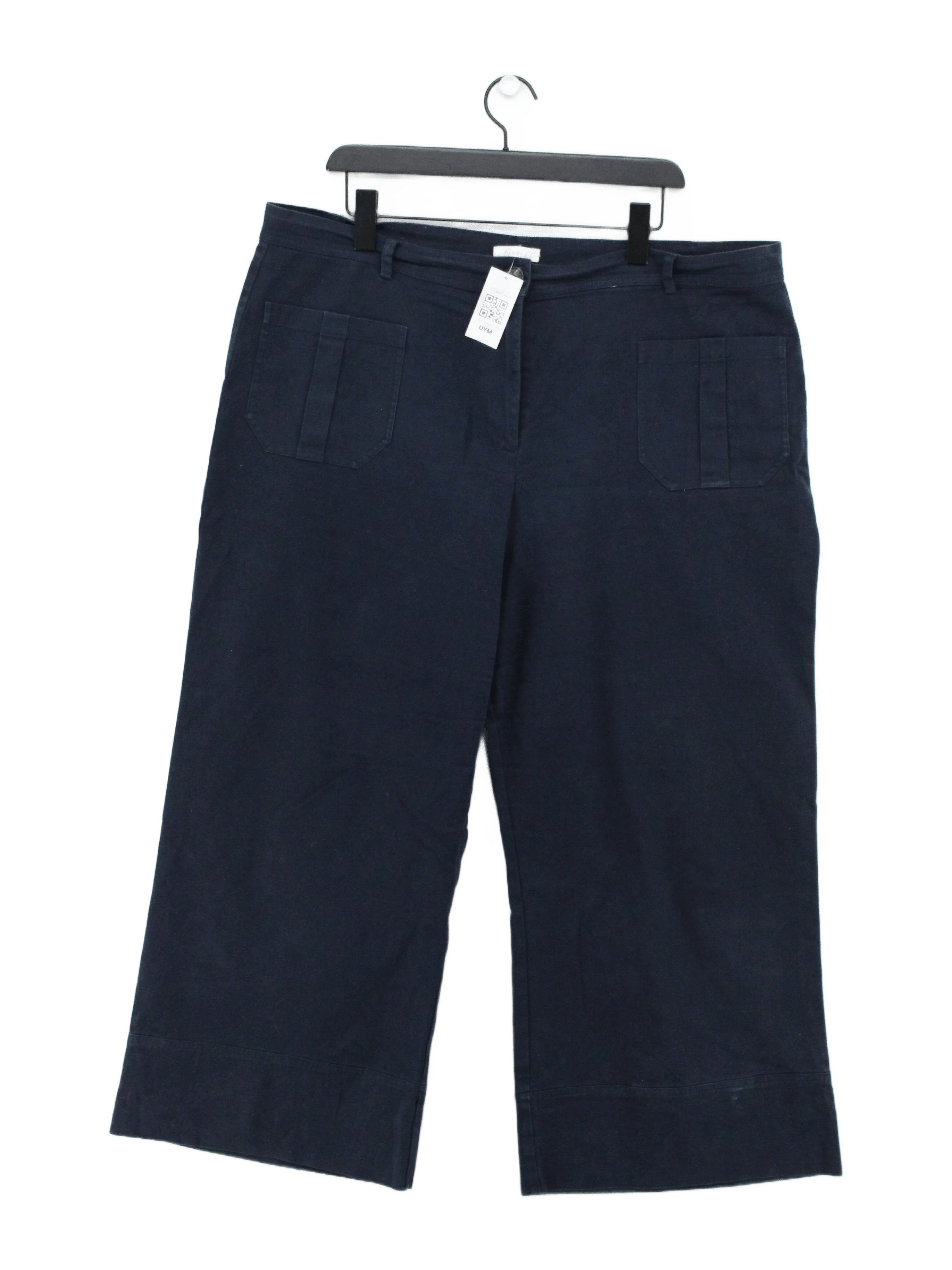 Finery Women's Trousers UK 20 Blue Cotton with Elastane Wide-Leg Cropped