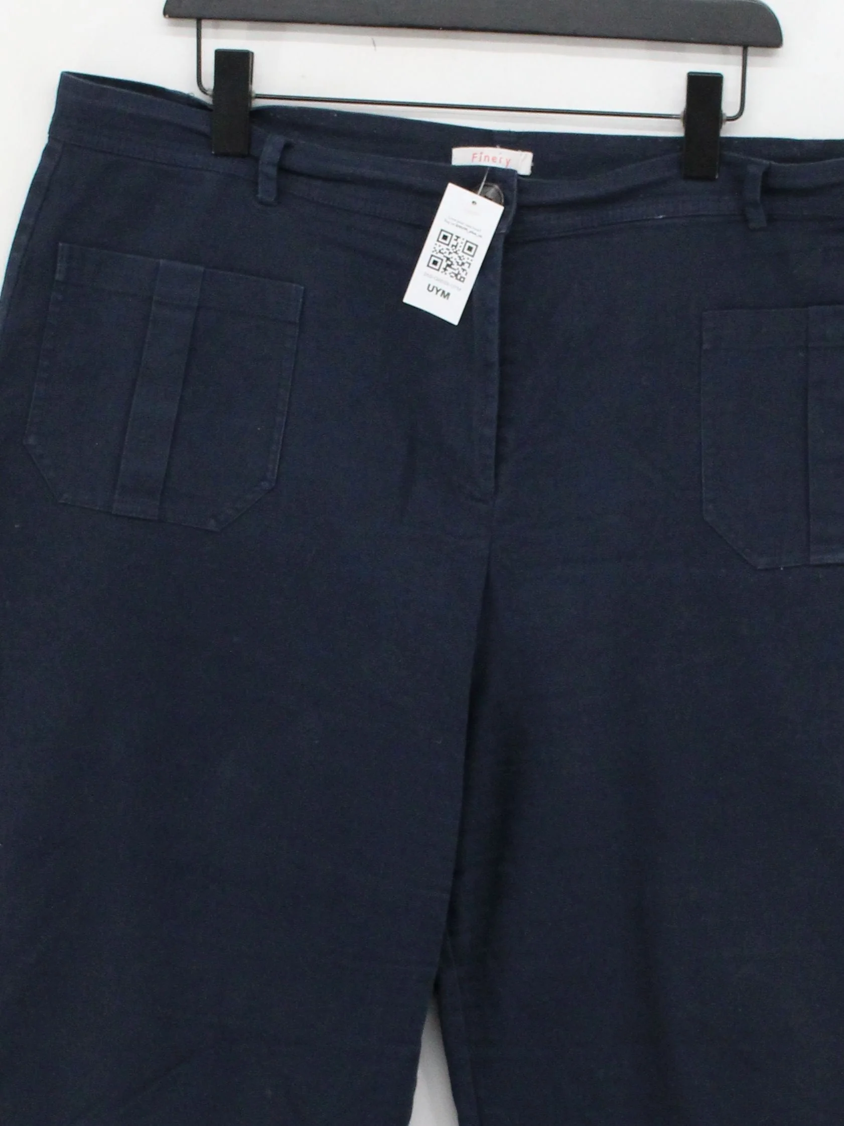 Finery Women's Trousers UK 20 Blue Cotton with Elastane Wide-Leg Cropped - Image 3