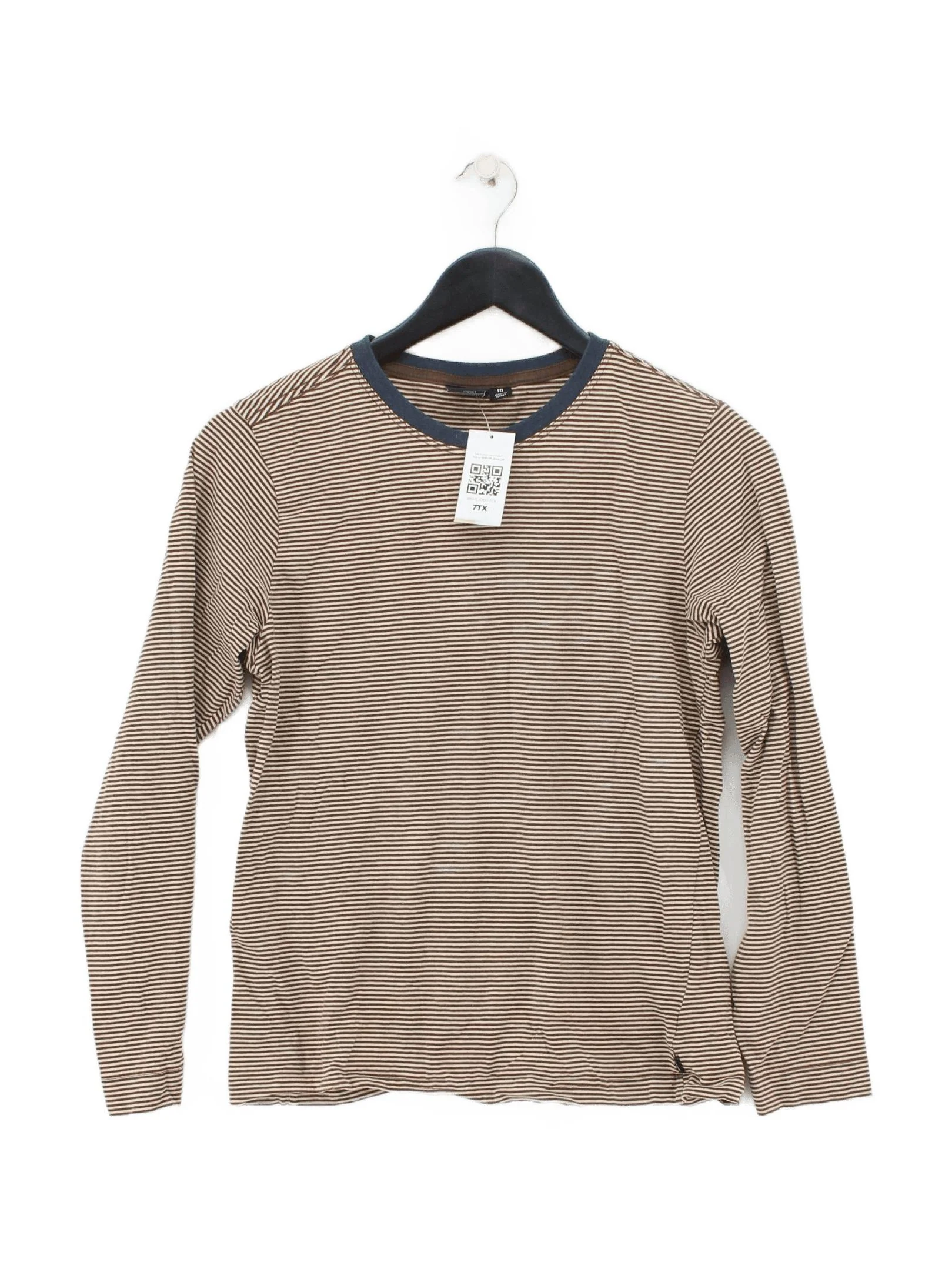 Finisterre Men's T-Shirt S Brown Striped 100% Cotton Basic