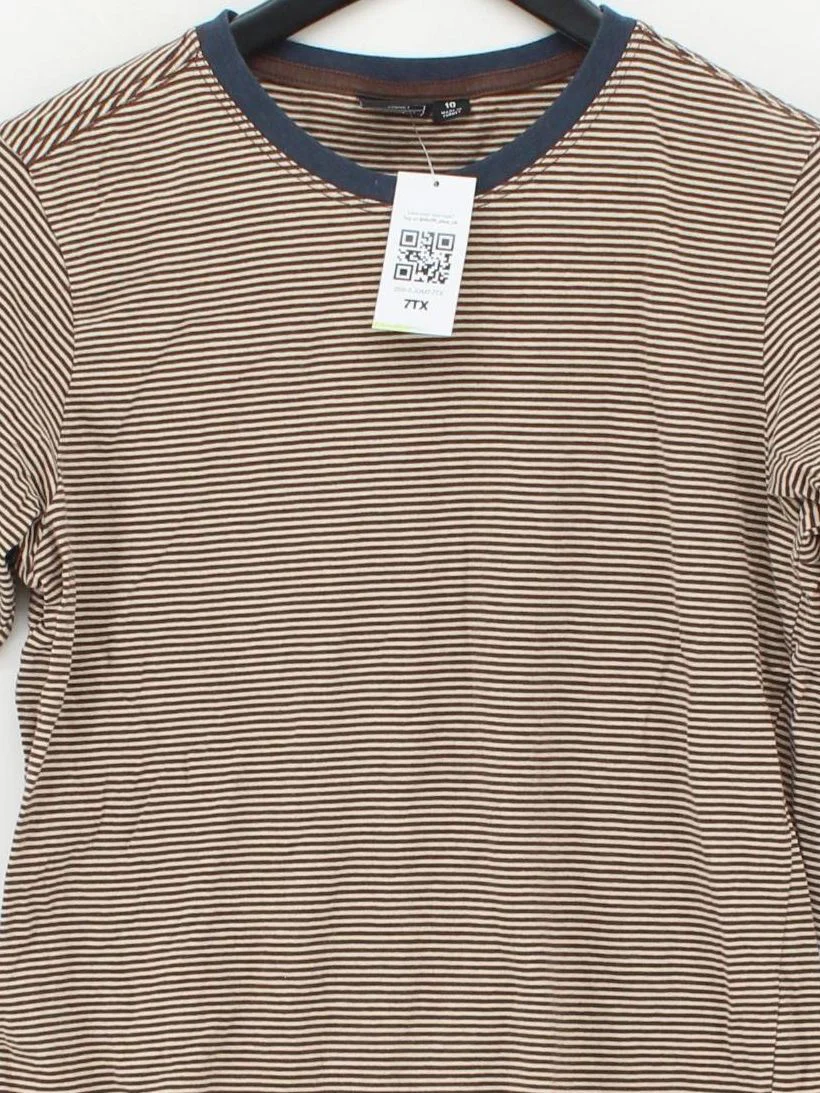 Finisterre Men's T-Shirt S Brown Striped 100% Cotton Basic - Image 3