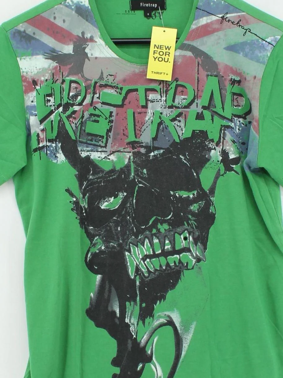 Firetrap Men's T-Shirt S Green Graphic 100% Cotton Basic - Image 3