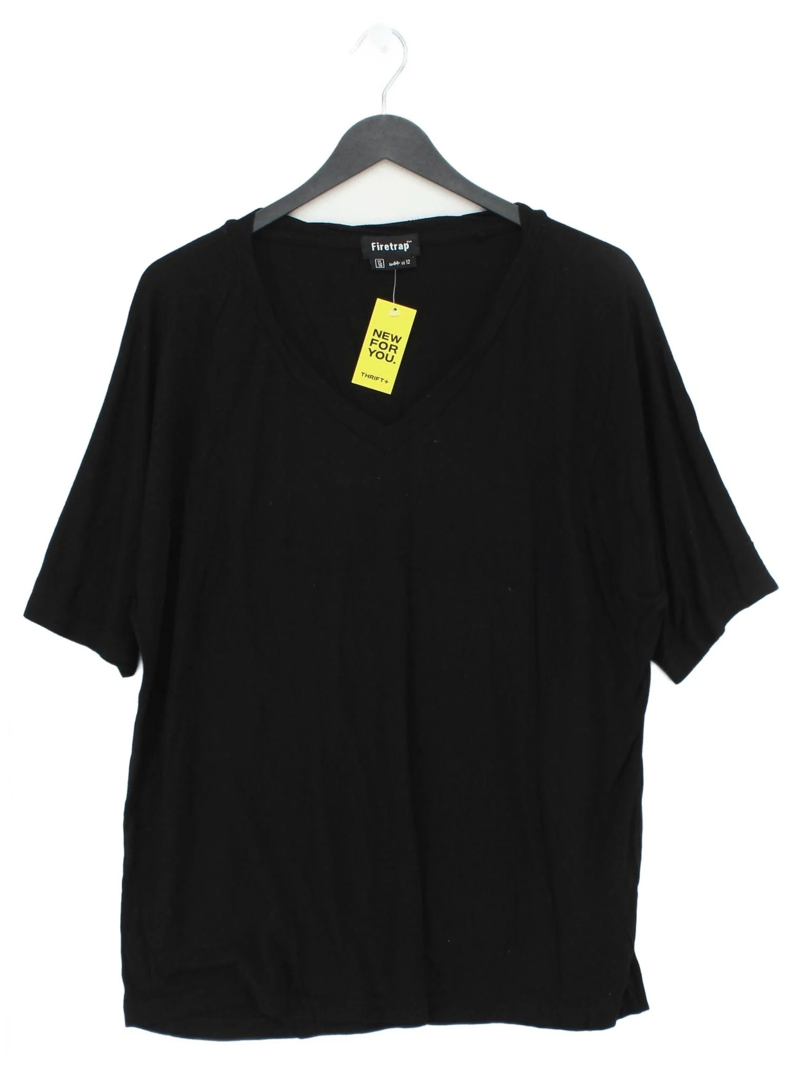 Firetrap Women's T-Shirt L Black 100% Lyocell Modal Short Sleeve V-Neck Basic