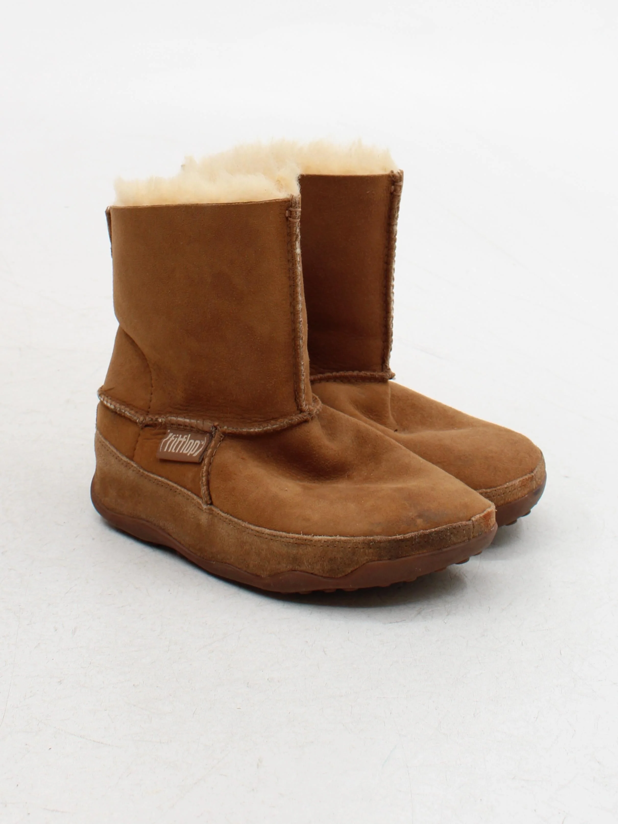 FitFlop Women's Boots UK 2 Tan Suede with Faux Fur Platform - Image 4