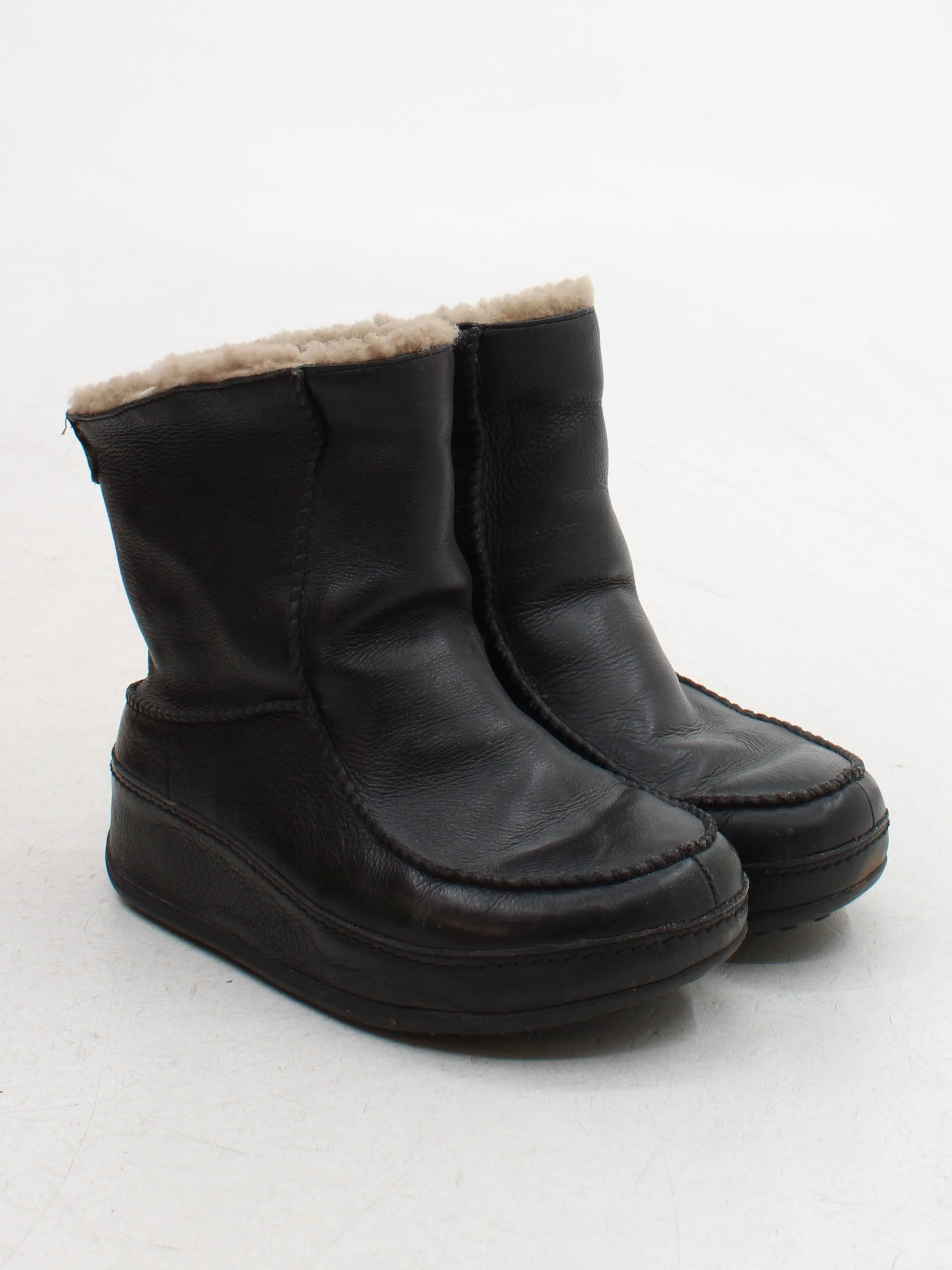 FitFlop Women's Boots UK 5 Black Leather with Faux Fur Combat - Image 4