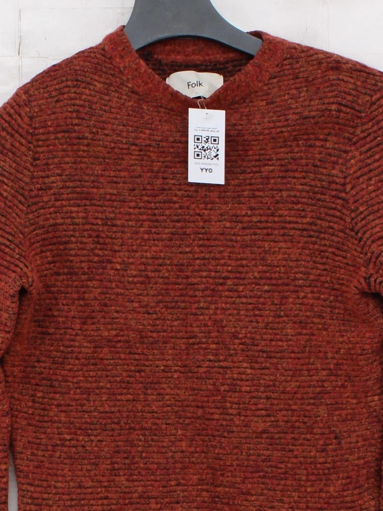 Folk Men's Jumper S Red 100% Wool Crew Neck Pullover - Image 3