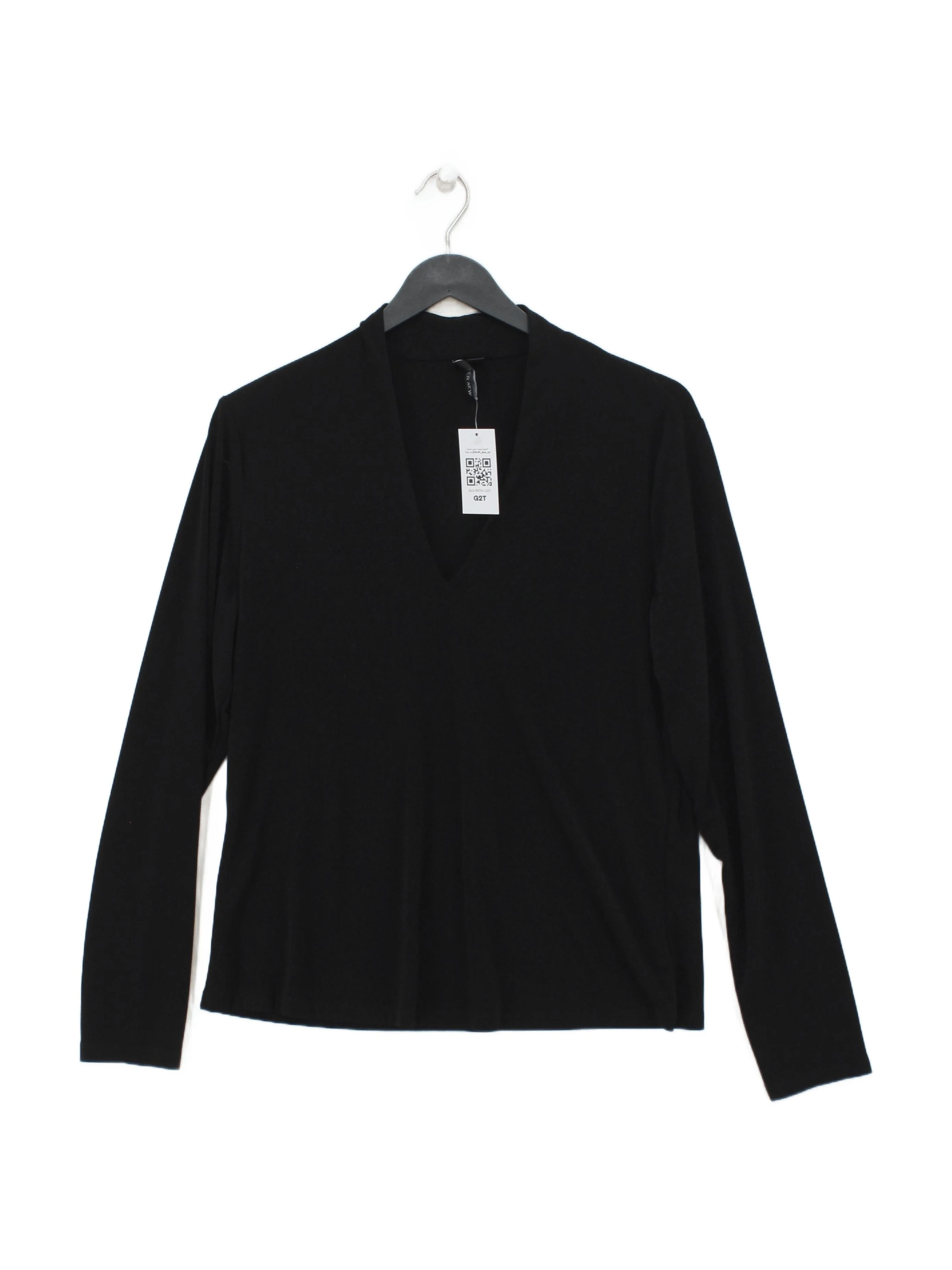 Forever New Women's Top L Black Polyester with Elastane Long Sleeve V-Neck Basic