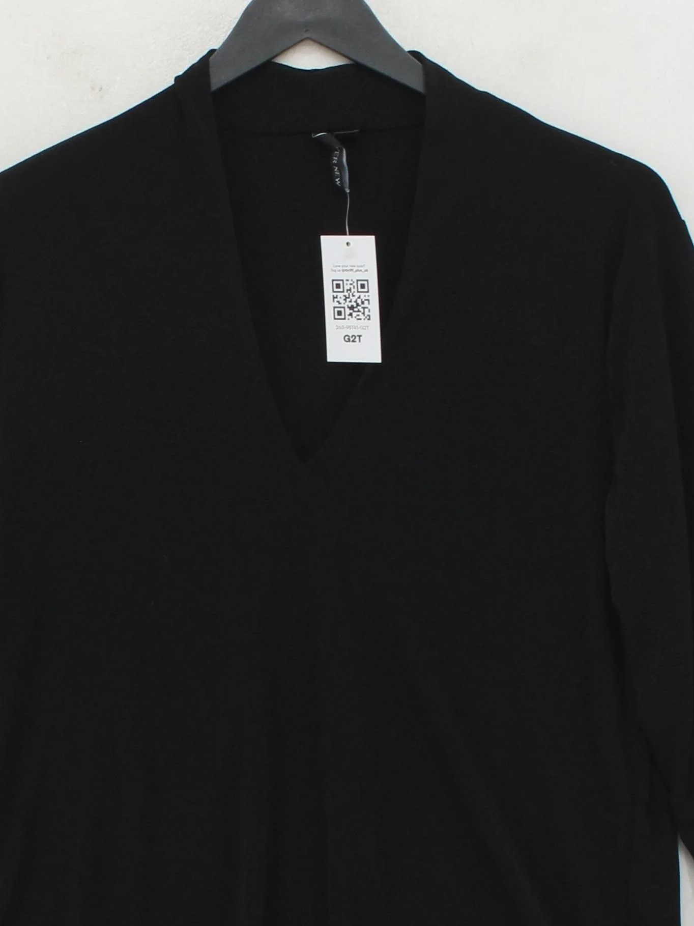 Forever New Women's Top L Black Polyester with Elastane Long Sleeve V-Neck Basic - Image 3