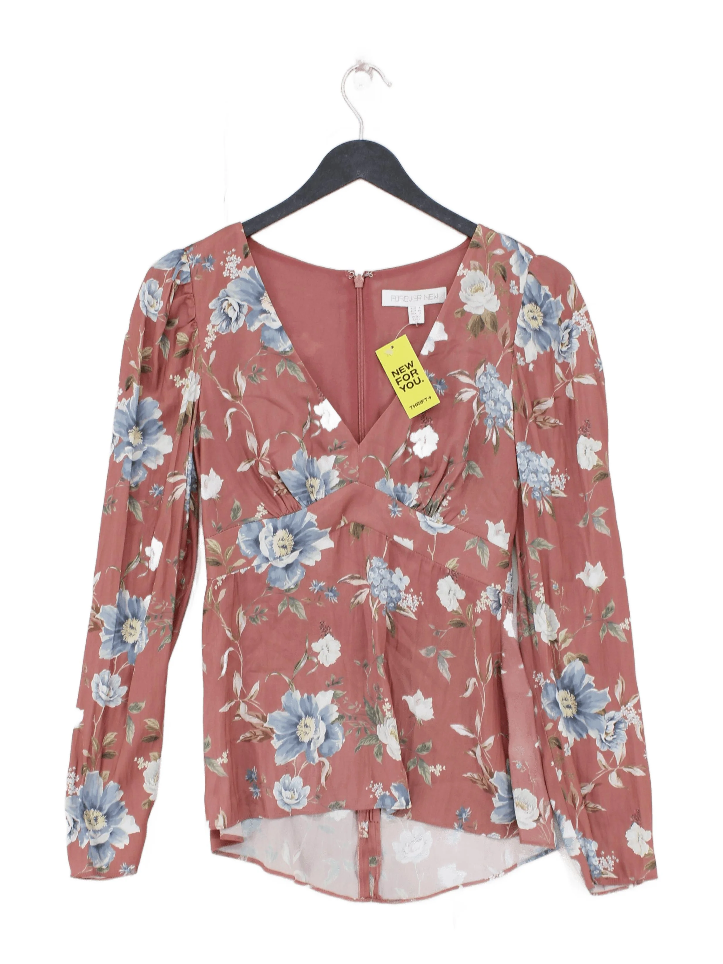 Forever New Women's Top XS Red Floral 100% Polyester Long Sleeve V-Neck Basic
