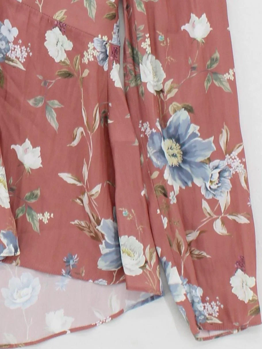 Forever New Women's Top XS Red Floral 100% Polyester Long Sleeve V-Neck Basic - Image 4
