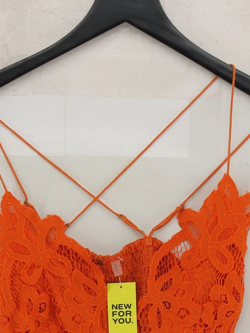 FP One Women's Top L Orange 100% Cotton Sleeveless Square Neck Cropped - Image 3