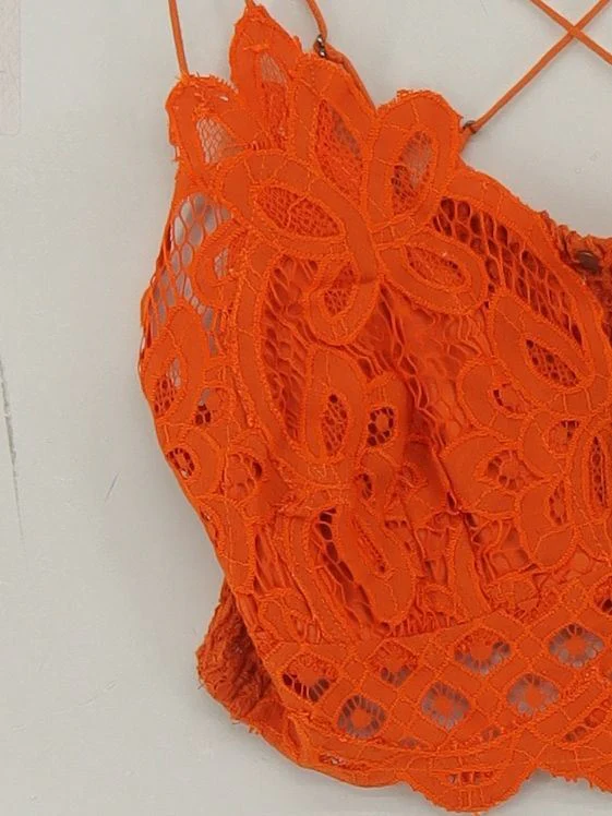 FP One Women's Top L Orange 100% Cotton Sleeveless Square Neck Cropped - Image 4
