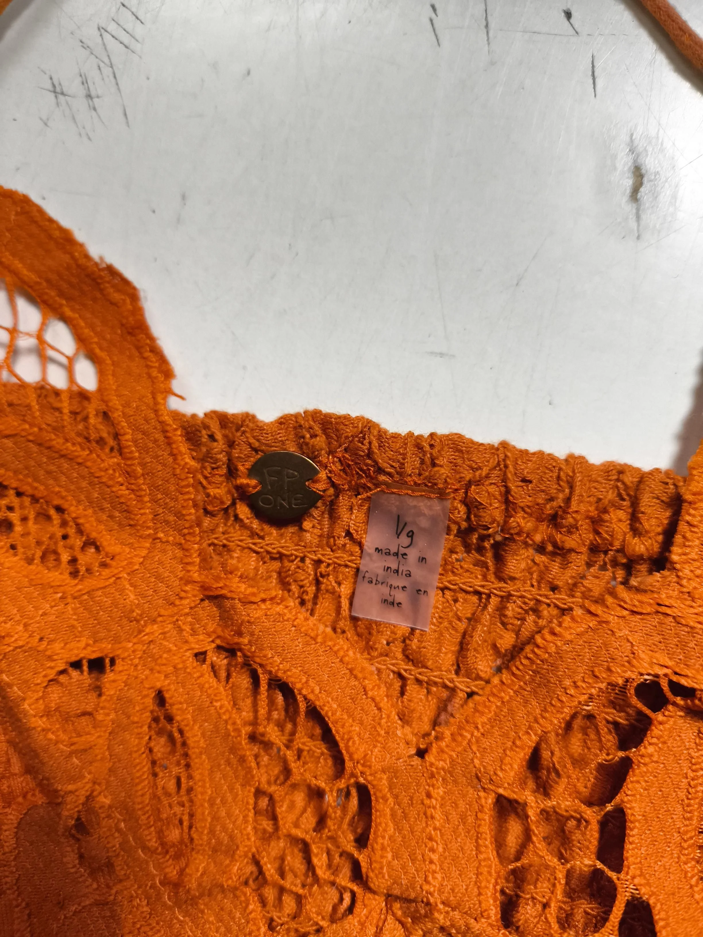 FP One Women's Top L Orange 100% Cotton Sleeveless Square Neck Cropped - Image 5