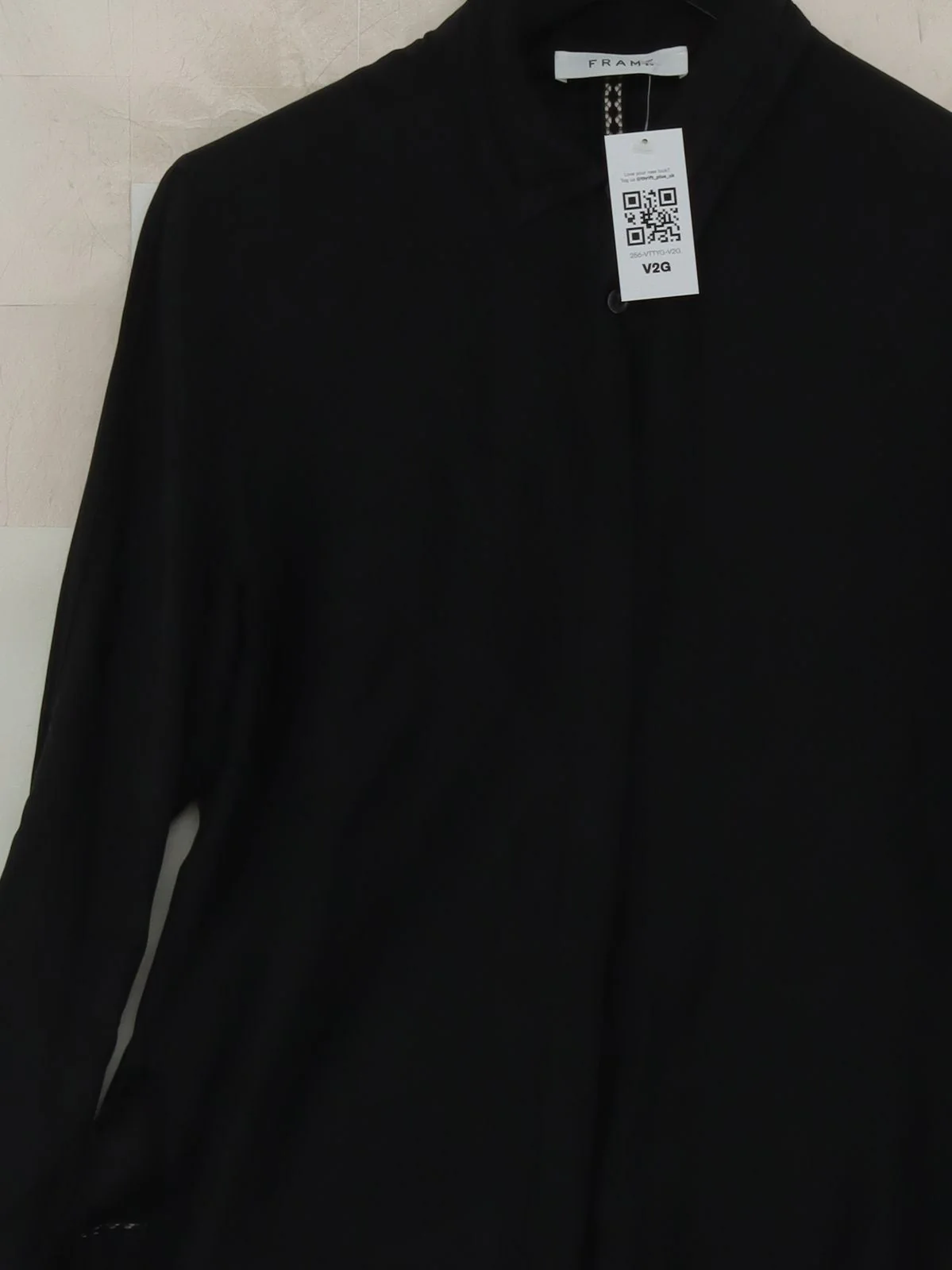 Frame Women's Blouse M Black 100% Silk Long Sleeve Collared Basic - Image 3