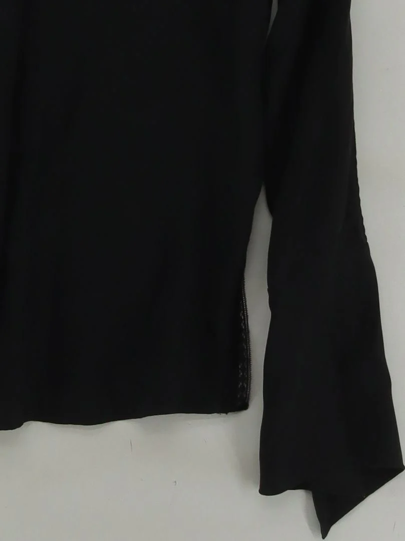 Frame Women's Blouse M Black 100% Silk Long Sleeve Collared Basic - Image 4