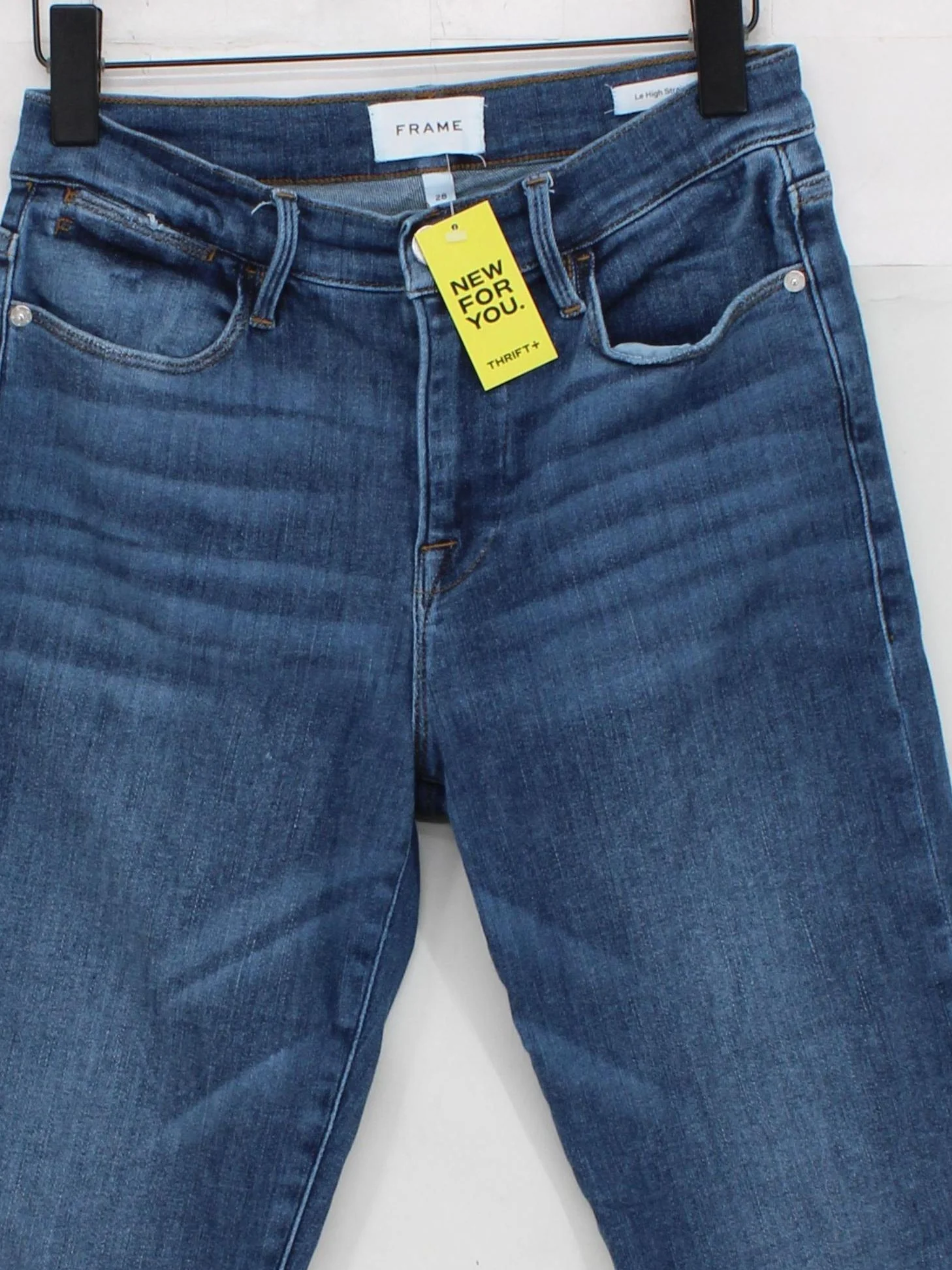Frame Women's Jeans W 28 in Blue Cotton with Polyester, Elastane Straight - Image 3