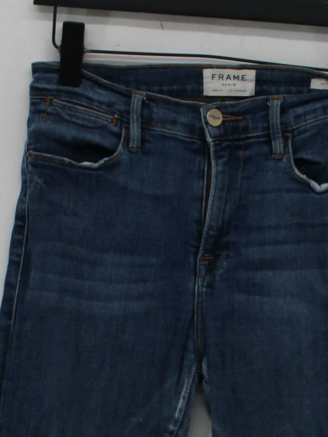 Frame Women's Jeans W 28 in Blue Cotton with Polyester, Elastane Straight - Image 3