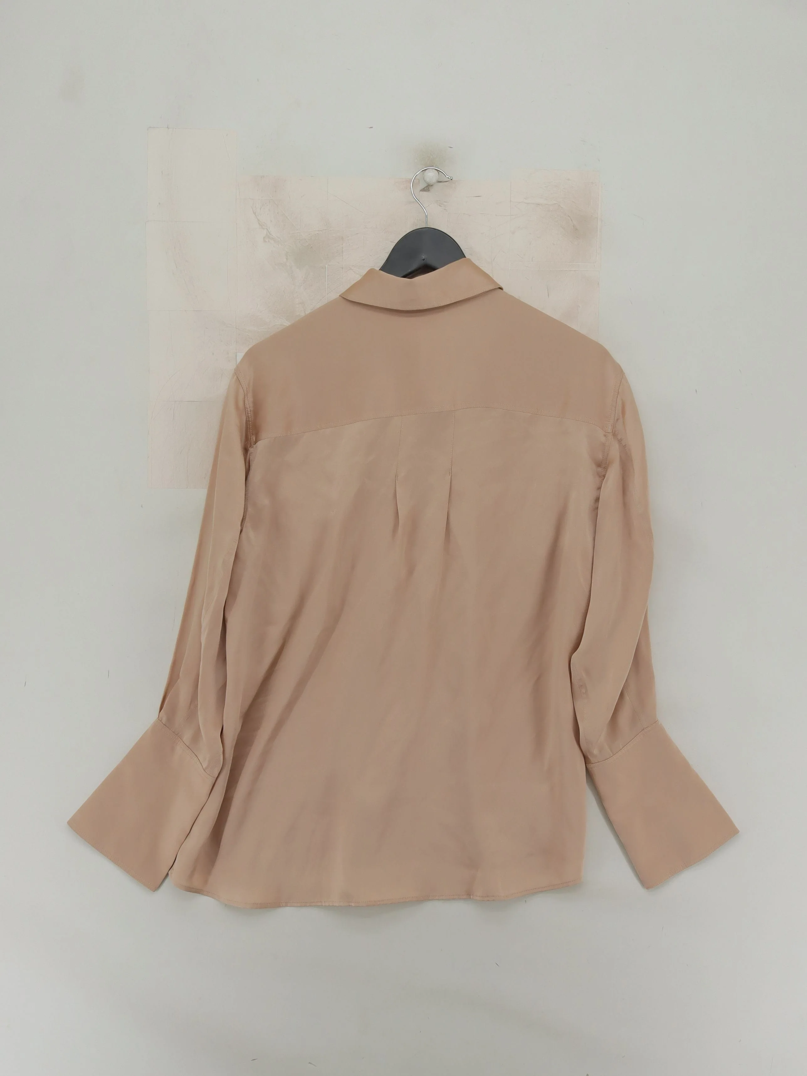 Frame Women's Shirt M Tan 100% Silk Long Sleeve Collared Basic - Image 2