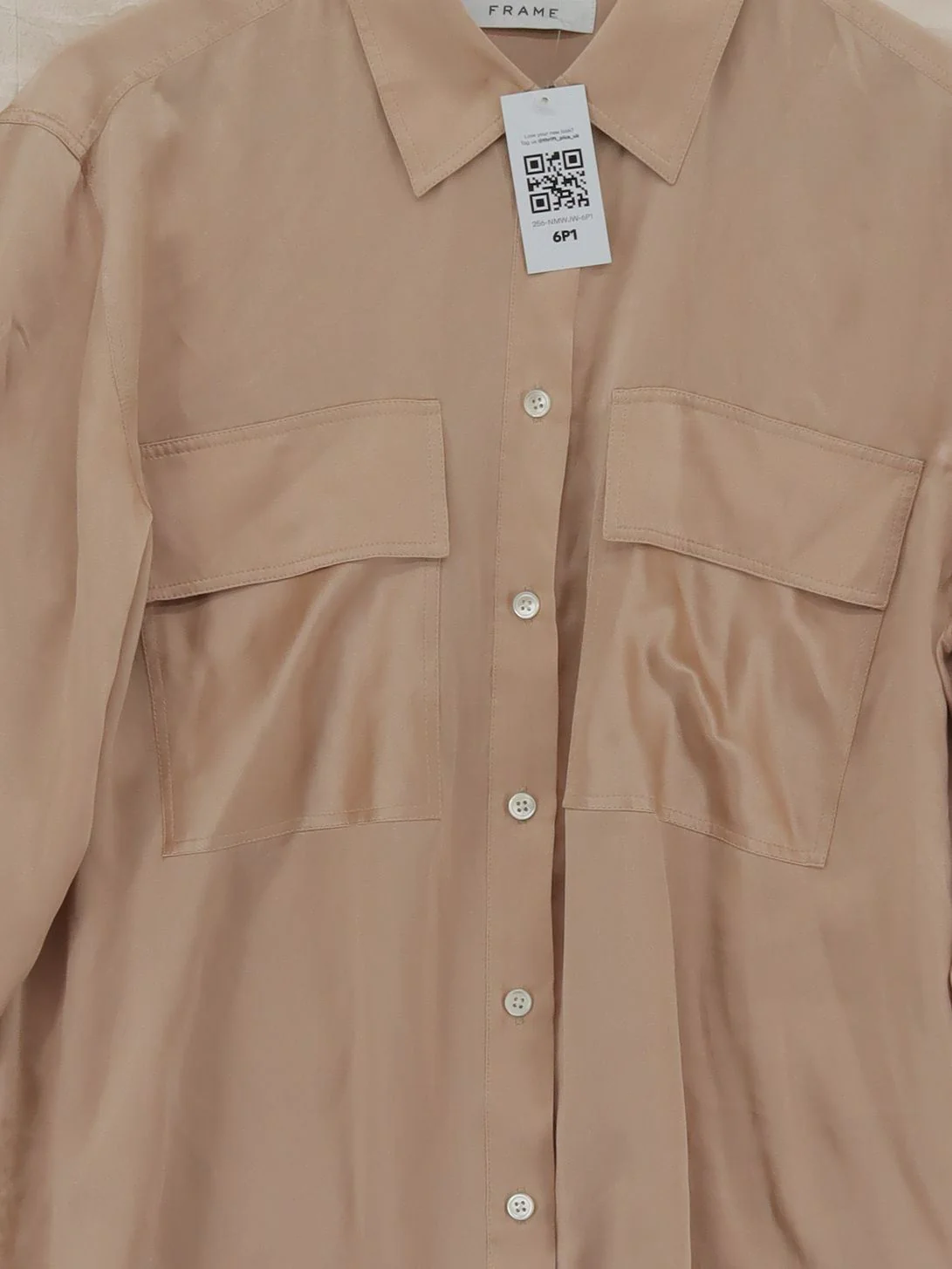 Frame Women's Shirt M Tan 100% Silk Long Sleeve Collared Basic - Image 3