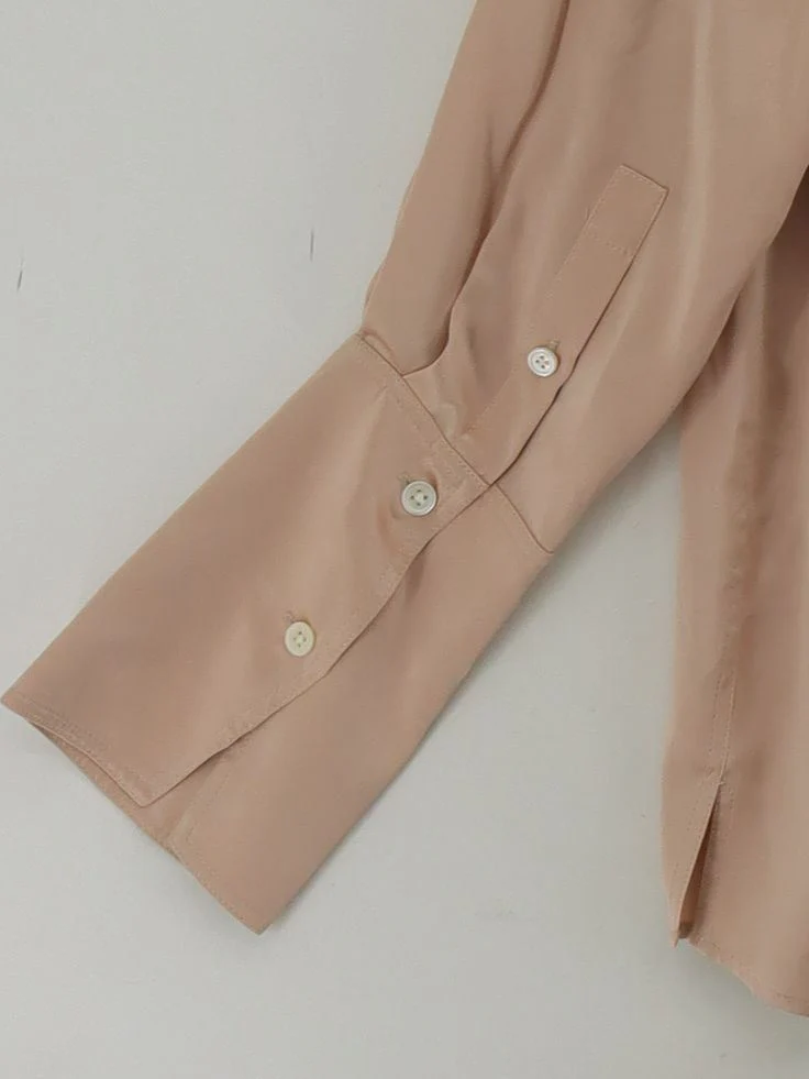 Frame Women's Shirt M Tan 100% Silk Long Sleeve Collared Basic - Image 4