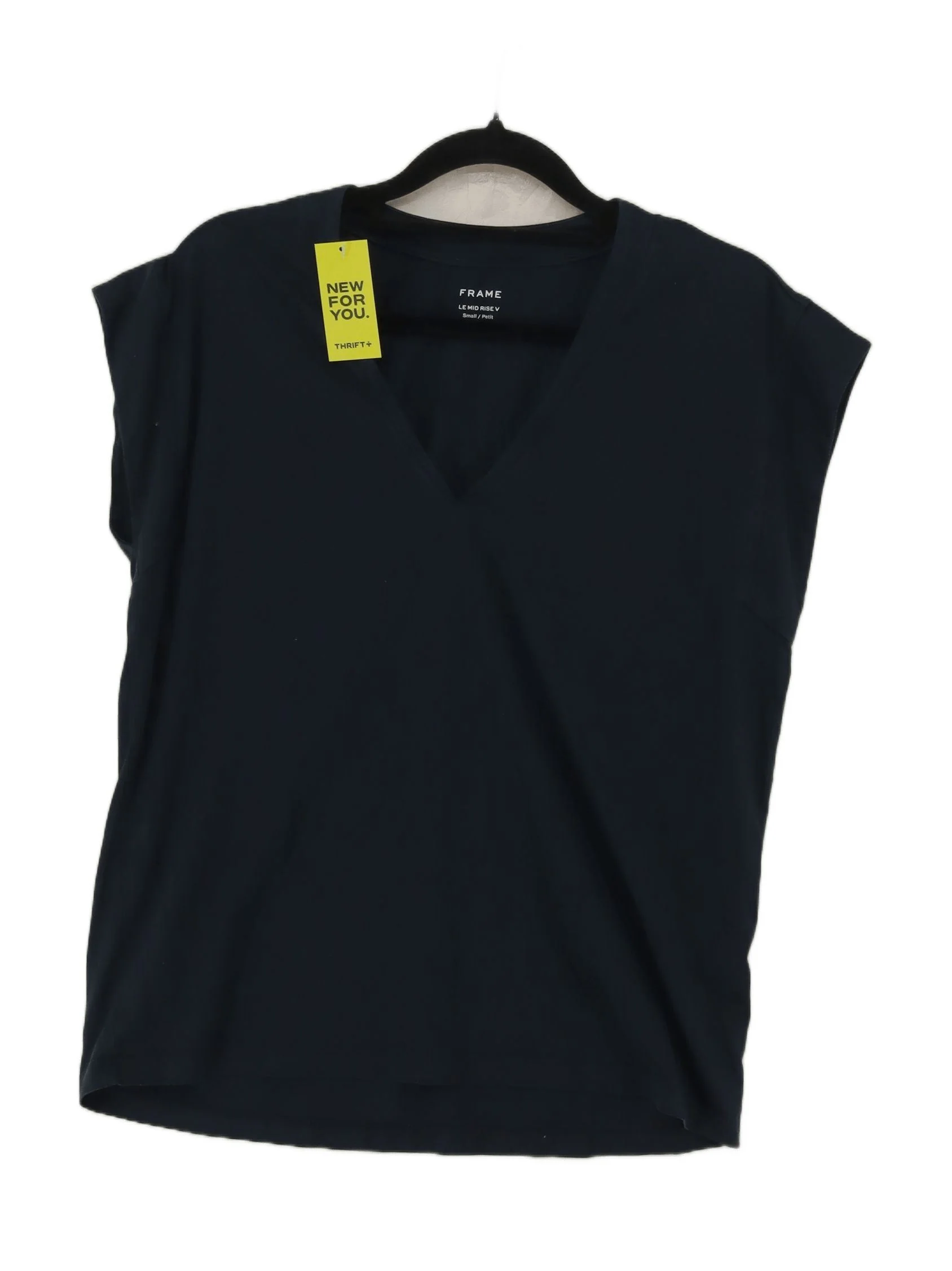 Frame Women's T-Shirt S Blue 100% Cotton Short Sleeve V-Neck Basic