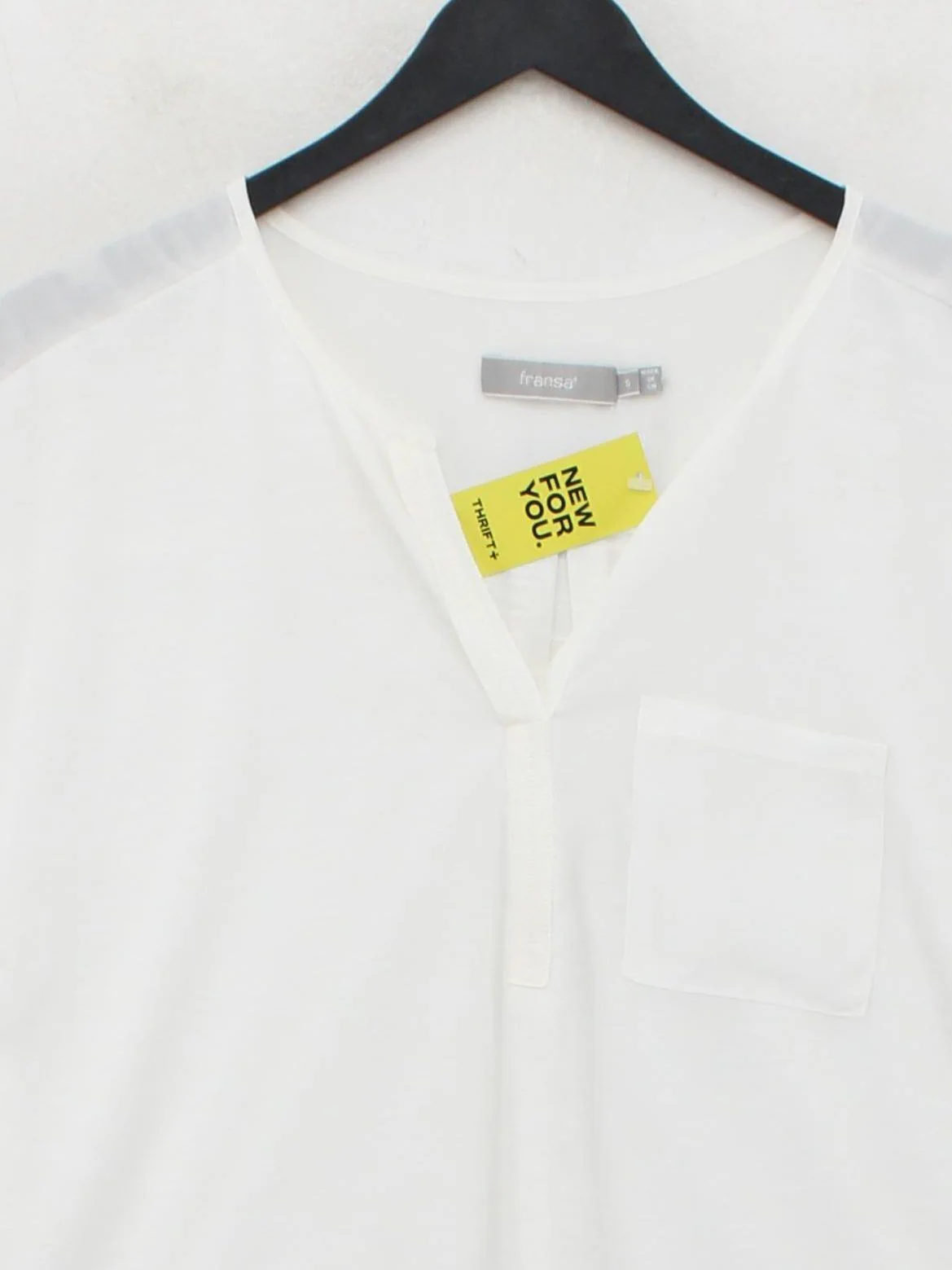 Fransa Women's Top S White Polyester with Viscose Short Sleeve V-Neck Basic - Image 3