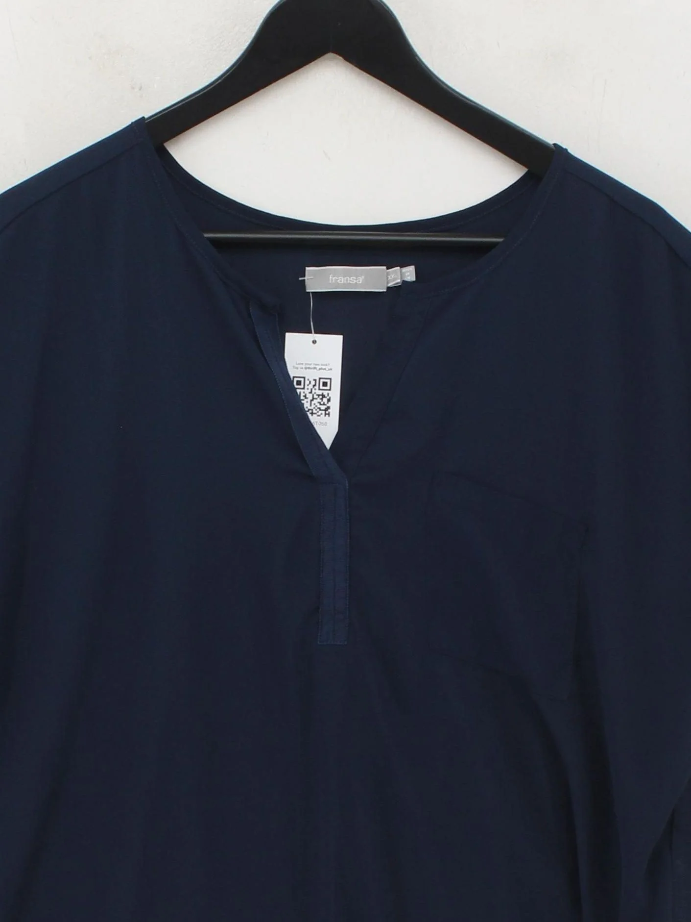 Fransa Women's Top XXL Blue Polyester with Viscose Short Sleeve V-Neck Basic - Image 3