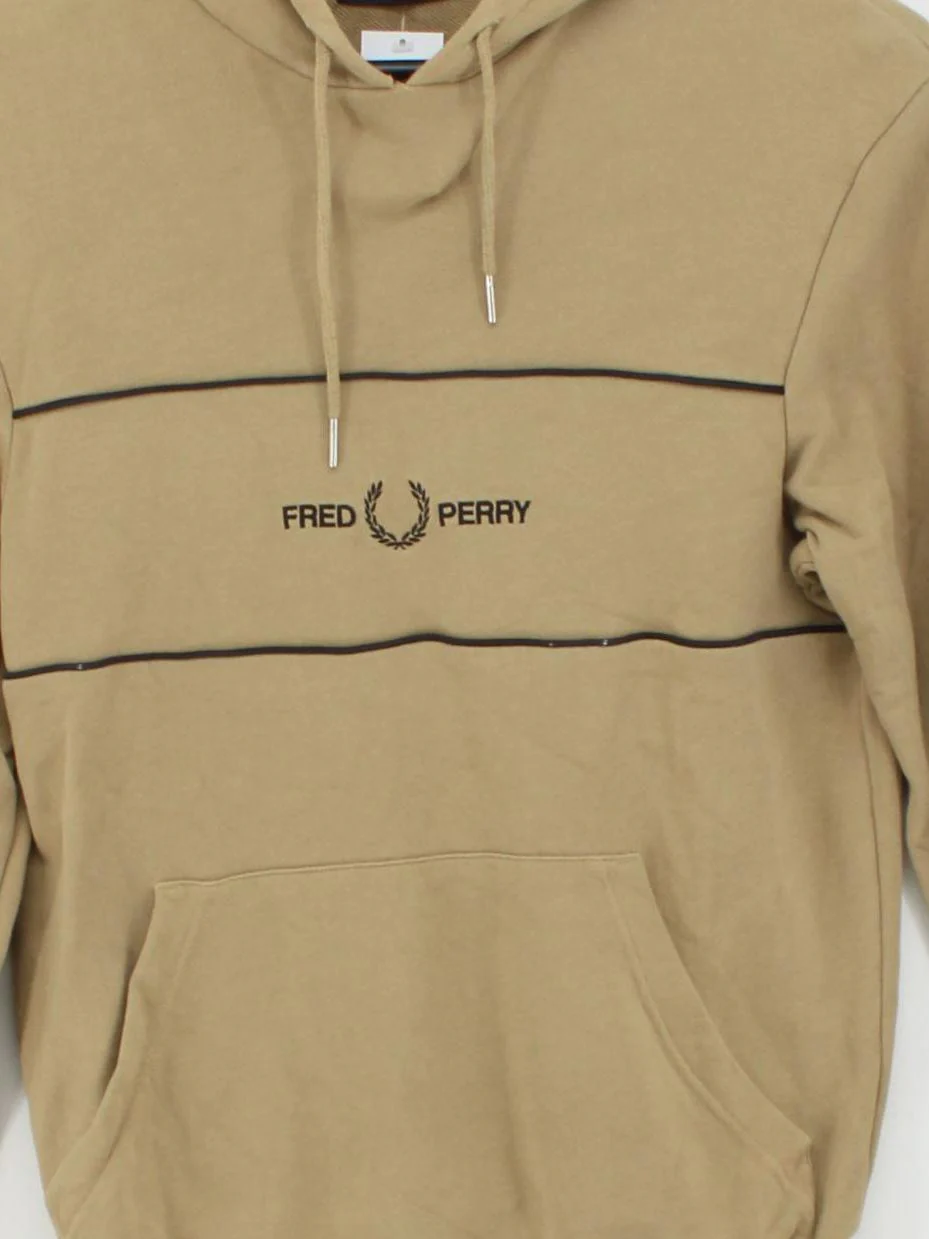 Fred Perry Men's Hoodie S Tan Graphic Cotton with Elastane Pullover - Image 3