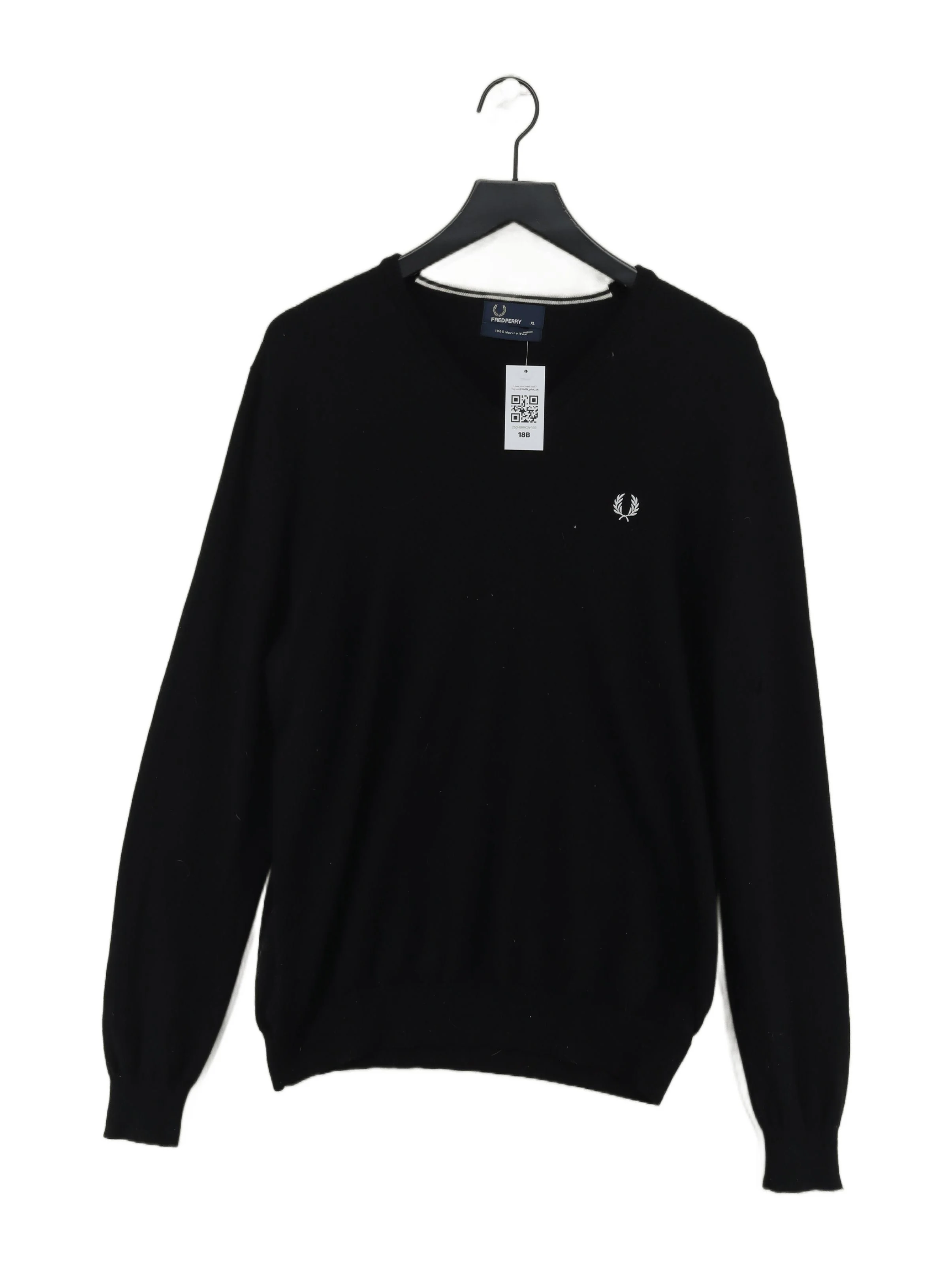 Fred Perry Men's Jumper XL Black 100% Wool Crew Neck Pullover
