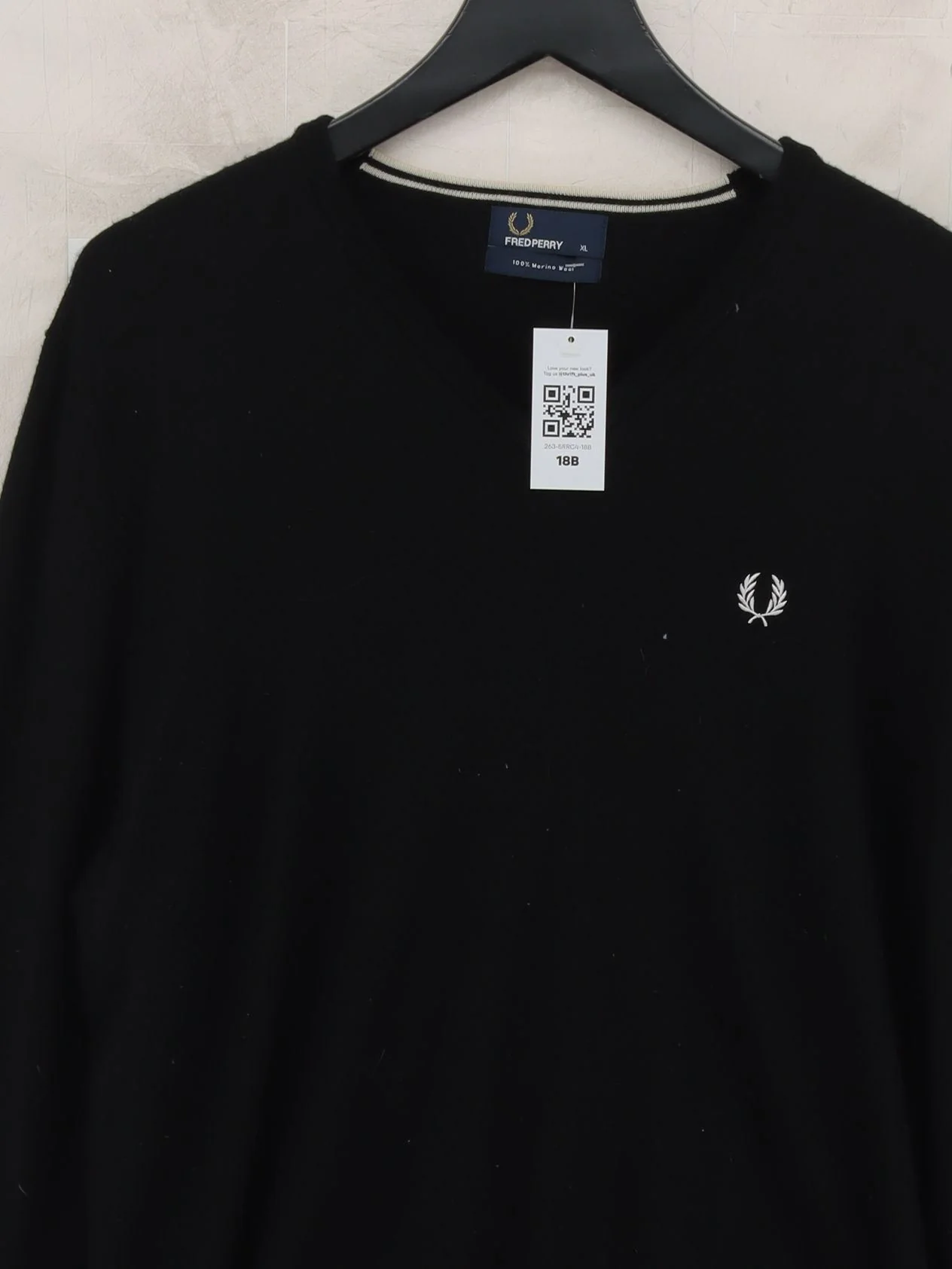 Fred Perry Men's Jumper XL Black 100% Wool Crew Neck Pullover - Image 3