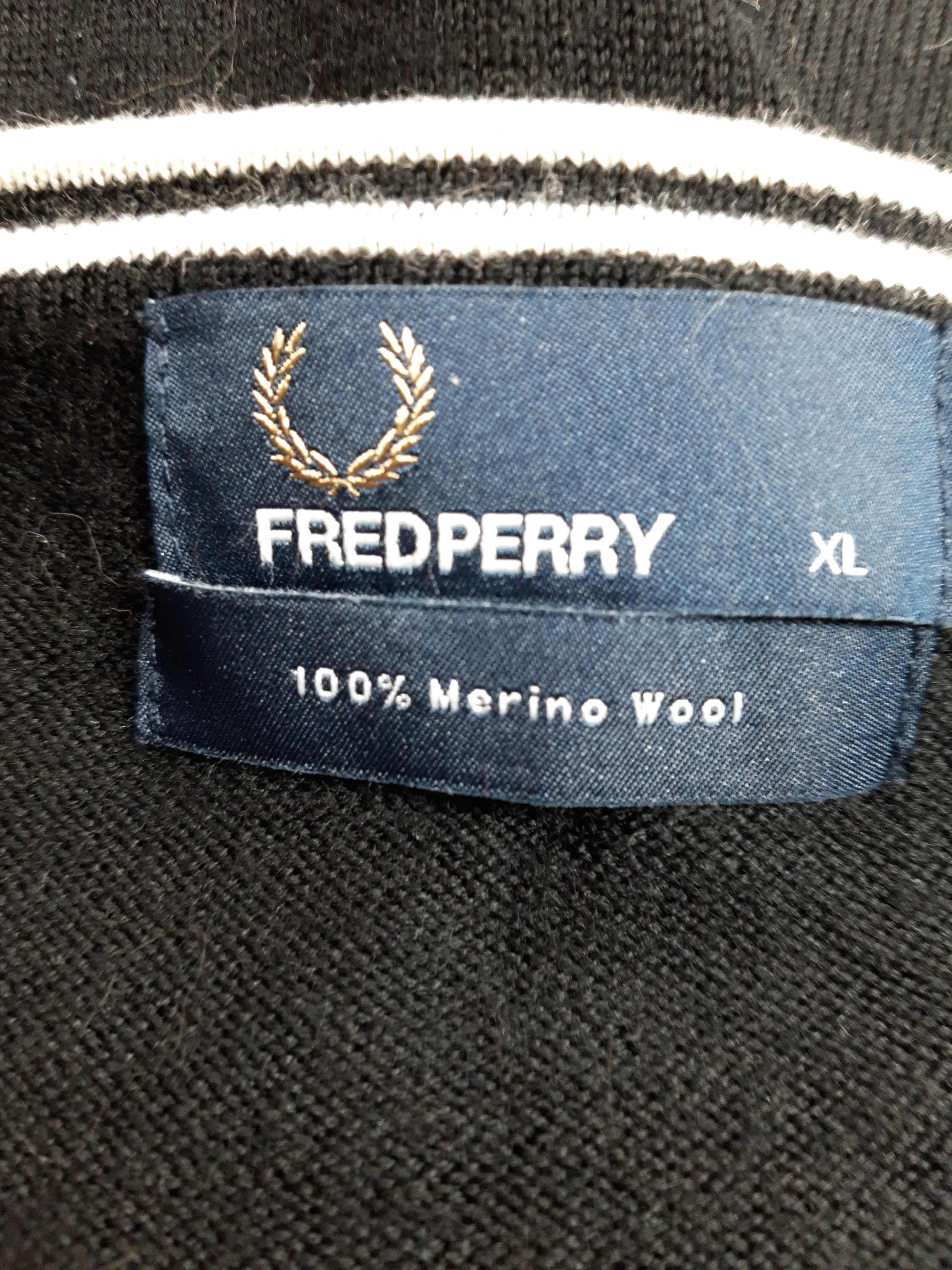 Fred Perry Men's Jumper XL Black 100% Wool Crew Neck Pullover - Image 6