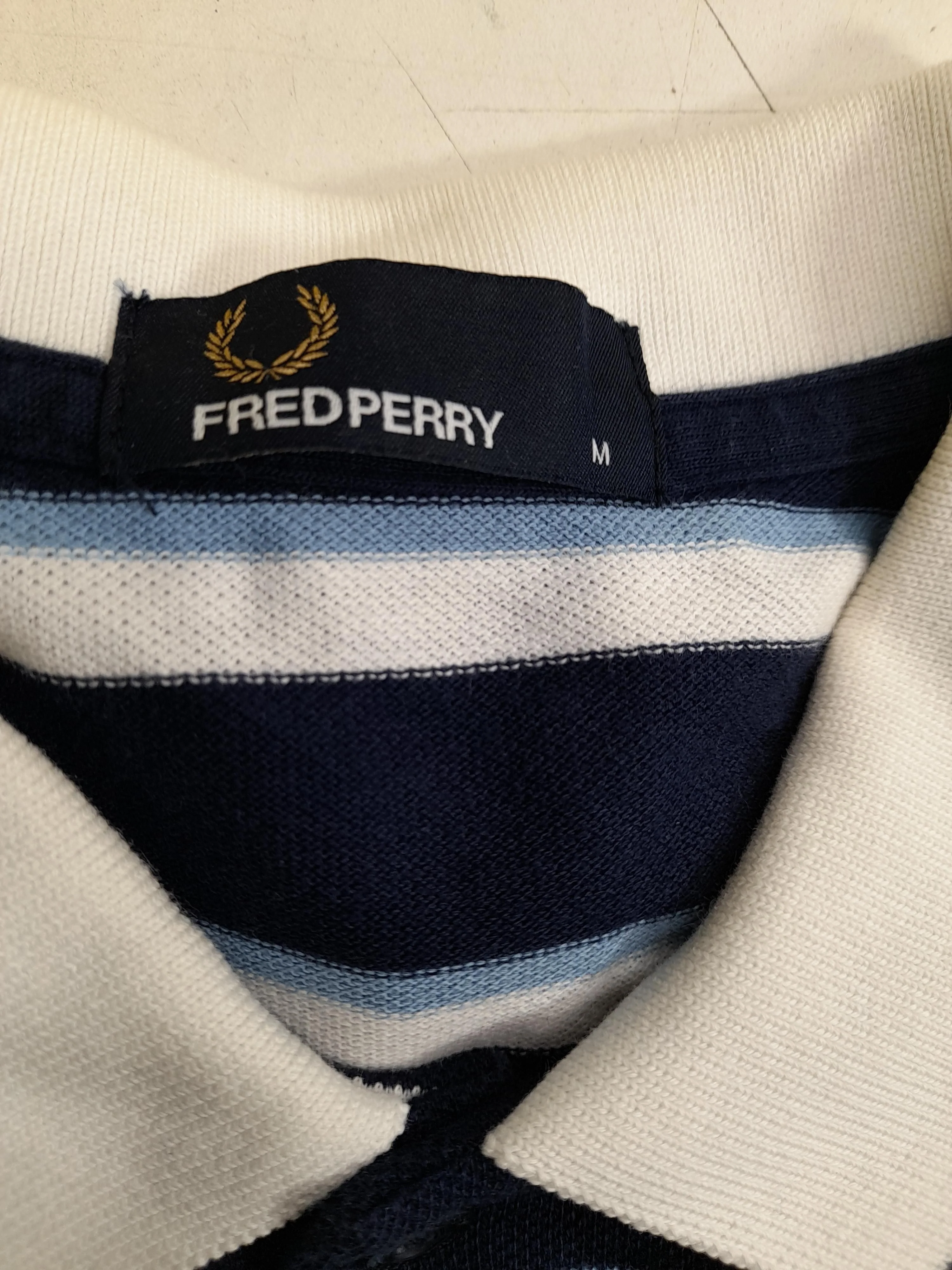 Fred Perry Men's Polo M Blue Striped 100% Cotton Basic - Image 5