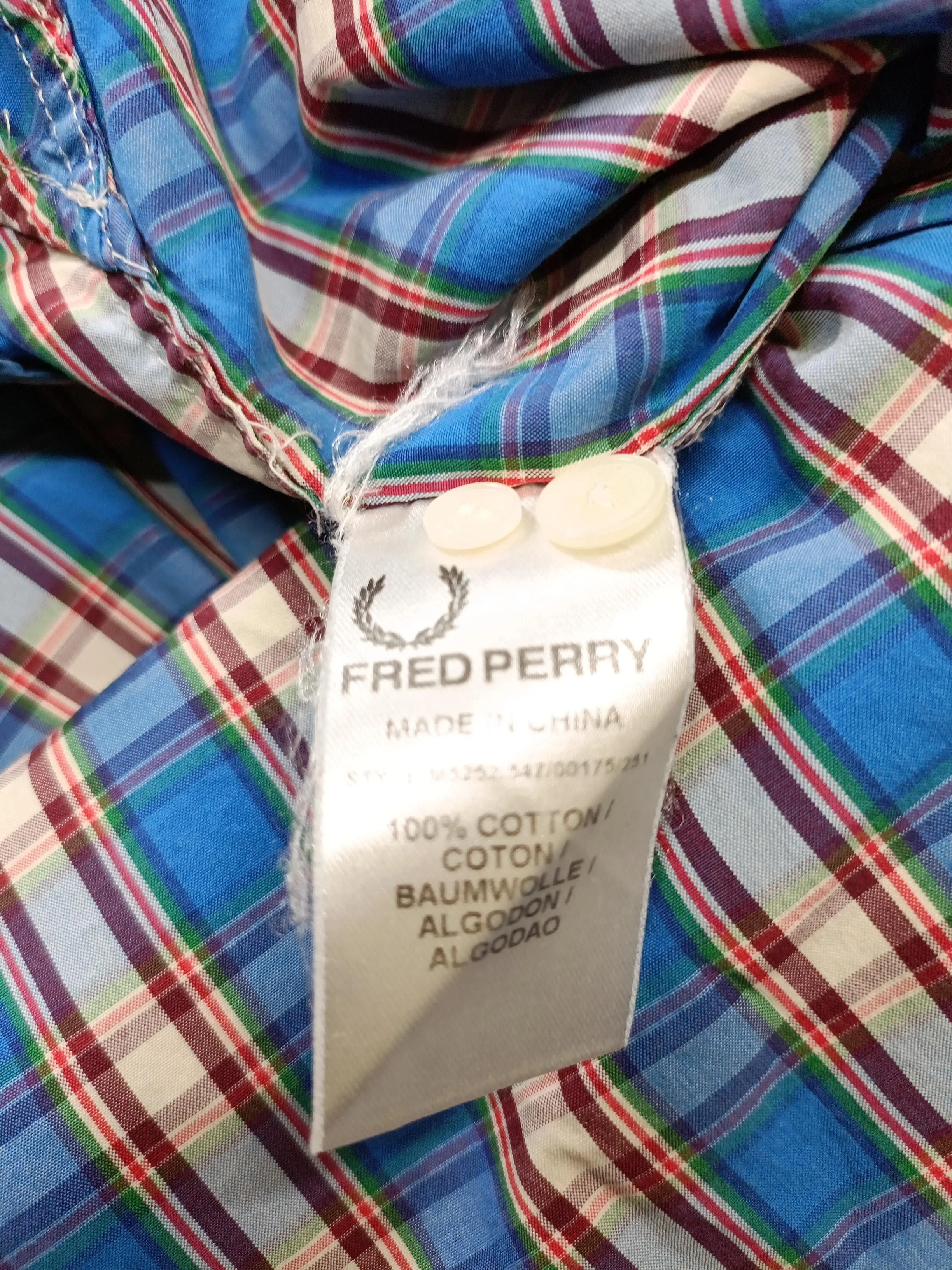 Fred Perry Men's Shirt M Blue Checkered 100% Cotton Basic - Image 6