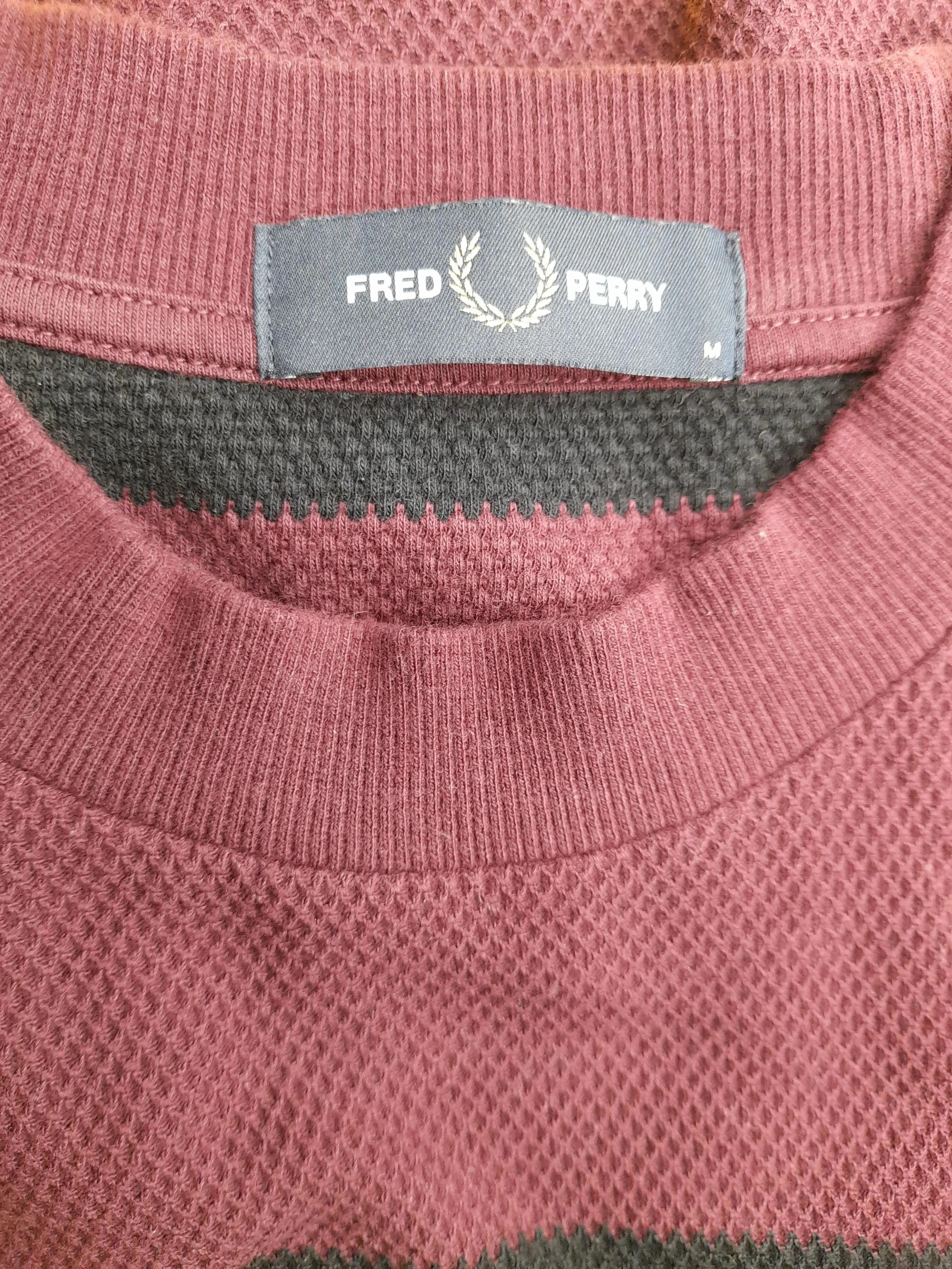 Fred Perry Men's T-Shirt M Red Striped Cotton with Elastane Basic - Image 5