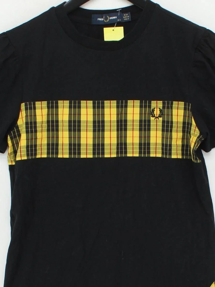 Fred Perry Women's T-Shirt UK 8 Black Cotton with Polyamide, Elastane Basic - Image 3