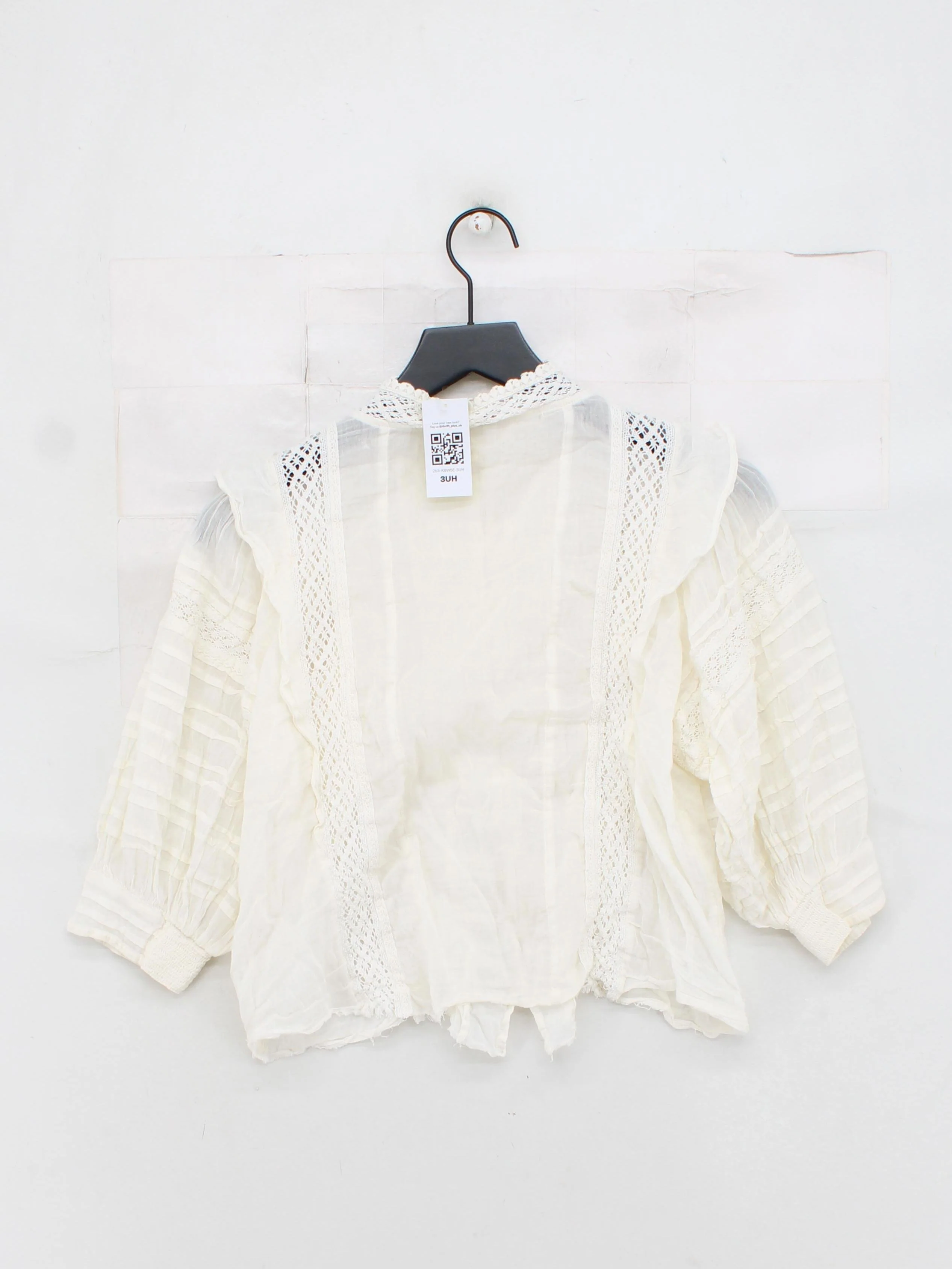Free People Women's Blouse M White 100% Cotton Long Sleeve High Neck Basic - Image 2