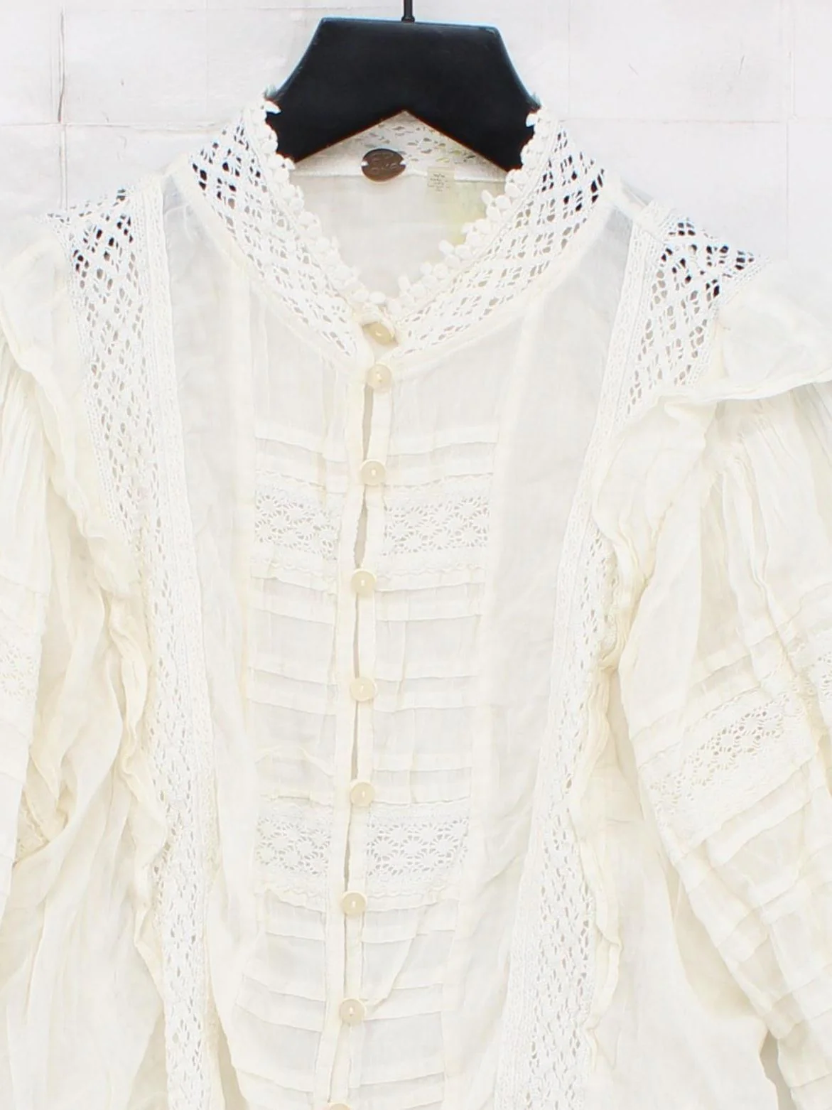 Free People Women's Blouse M White 100% Cotton Long Sleeve High Neck Basic - Image 3