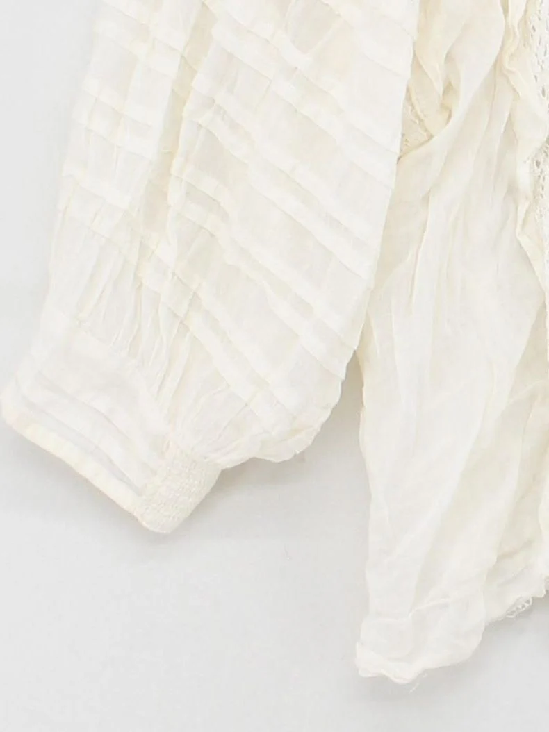 Free People Women's Blouse M White 100% Cotton Long Sleeve High Neck Basic - Image 4