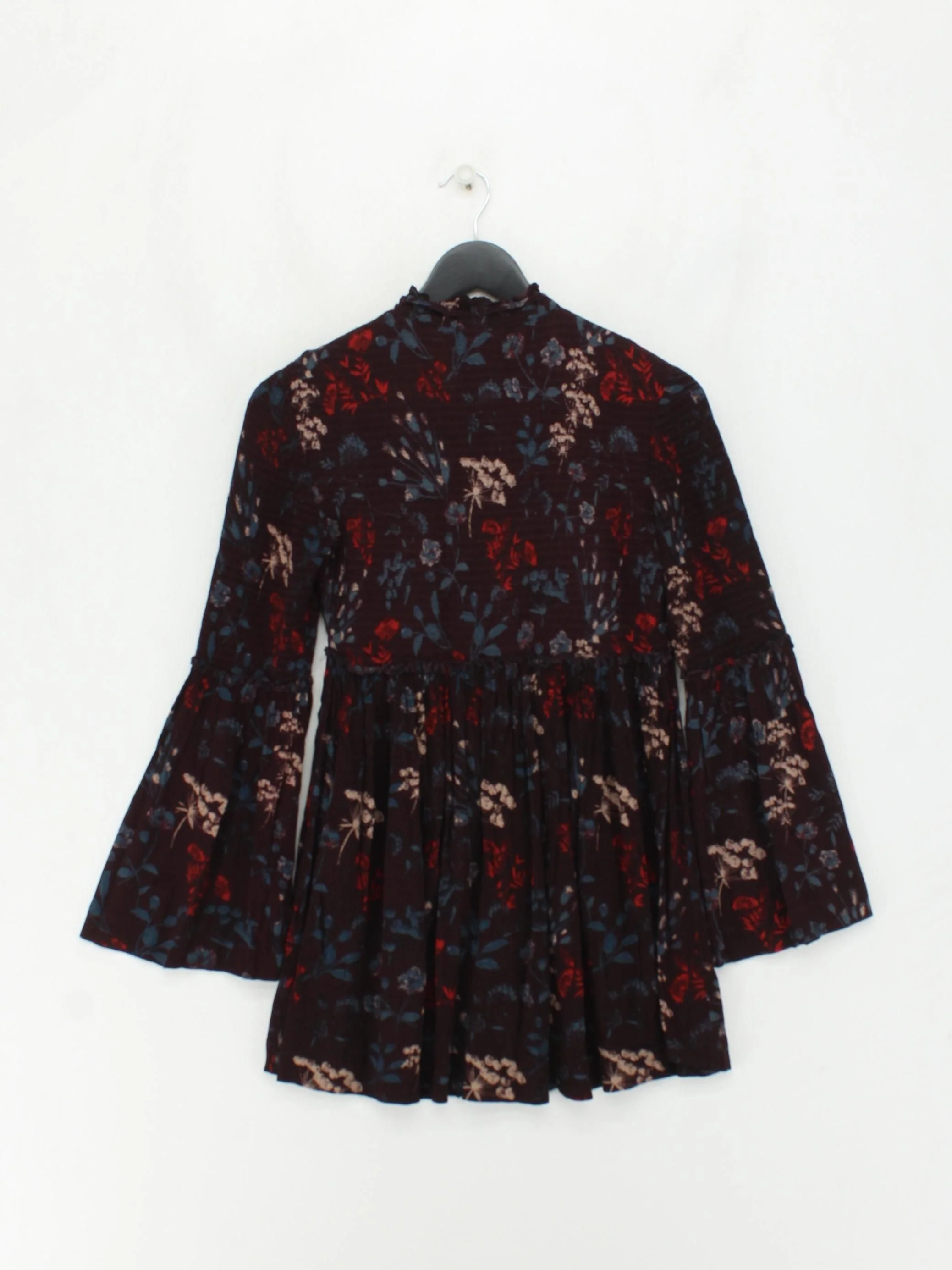 Free People Women's Blouse S Multi Floral 100% Rayon Long Sleeve High Neck Basic - Image 2