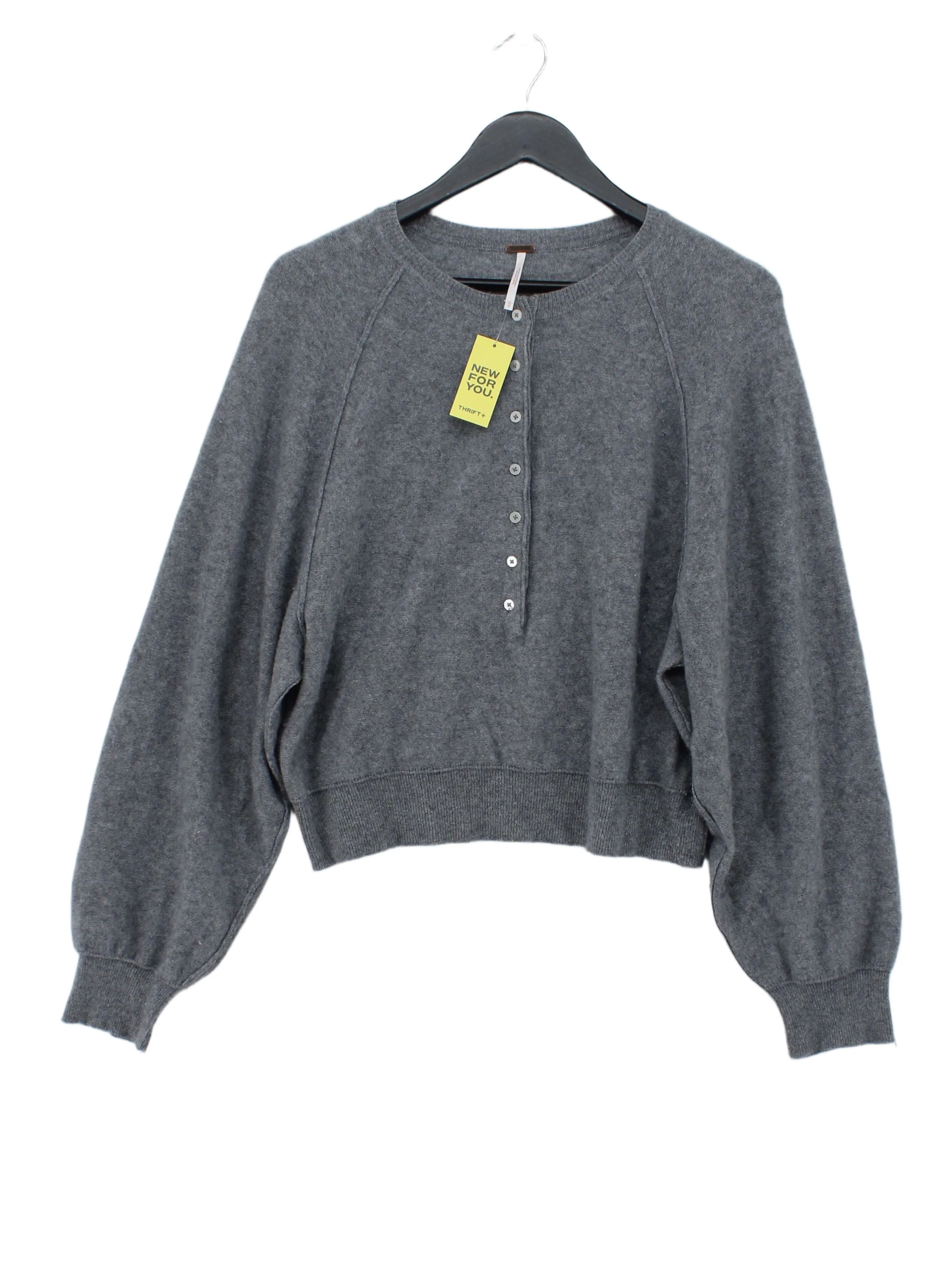 Free People Women's Cardigan M Grey 100% Cashmere Round Neck Cardigan