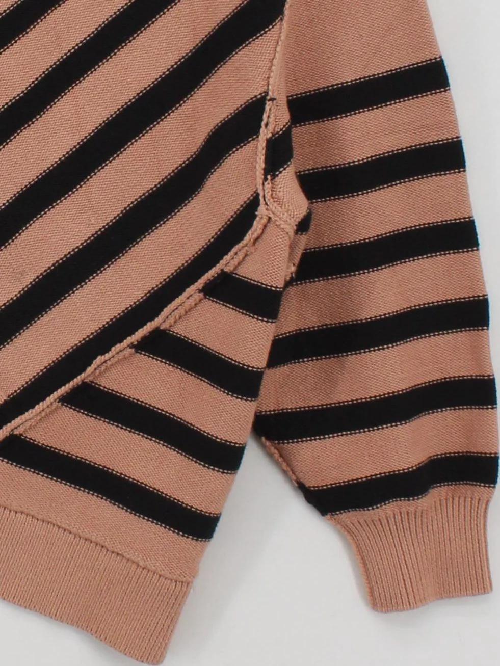 Free People Women's Jumper L Tan Striped 100% Cotton V-Neck Pullover - Image 4