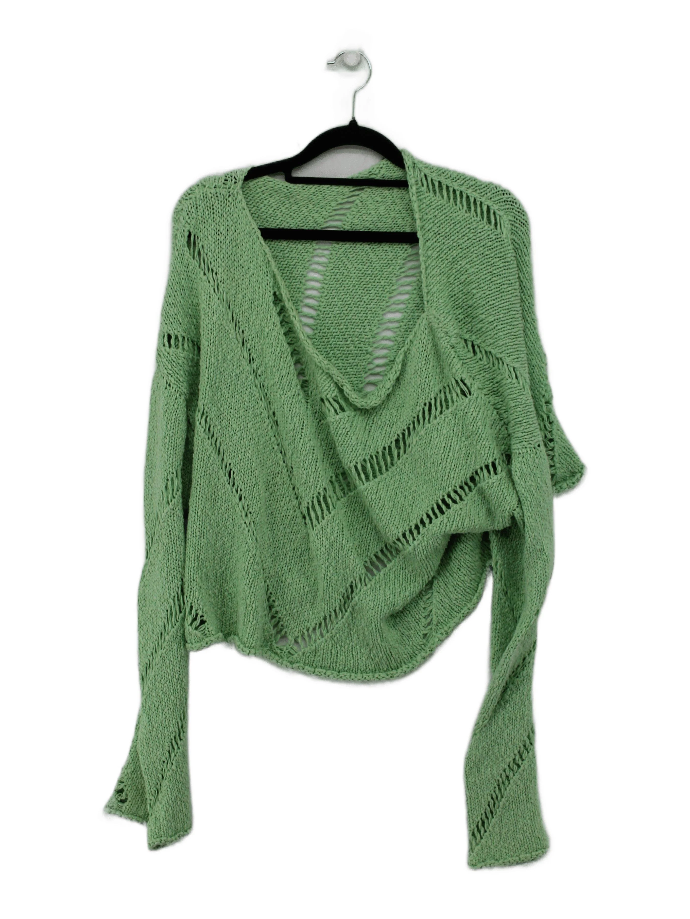 Free People Women's Jumper M Green 100% Cotton V-Neck Pullover