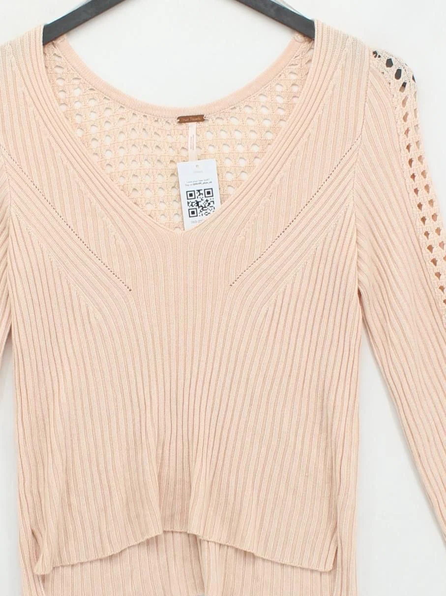Free People Women's Jumper XS Cream 100% Viscose V-Neck Pullover - Image 3