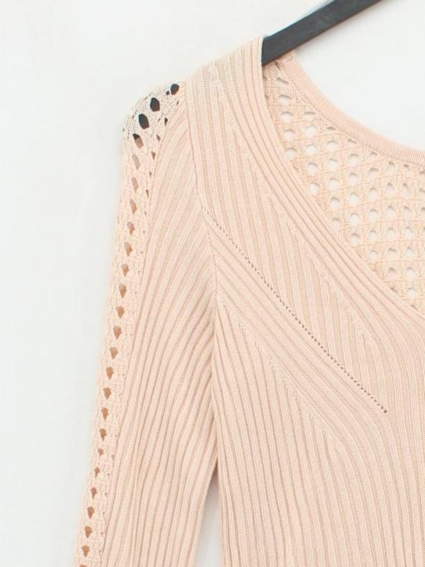 Free People Women's Jumper XS Cream 100% Viscose V-Neck Pullover - Image 4